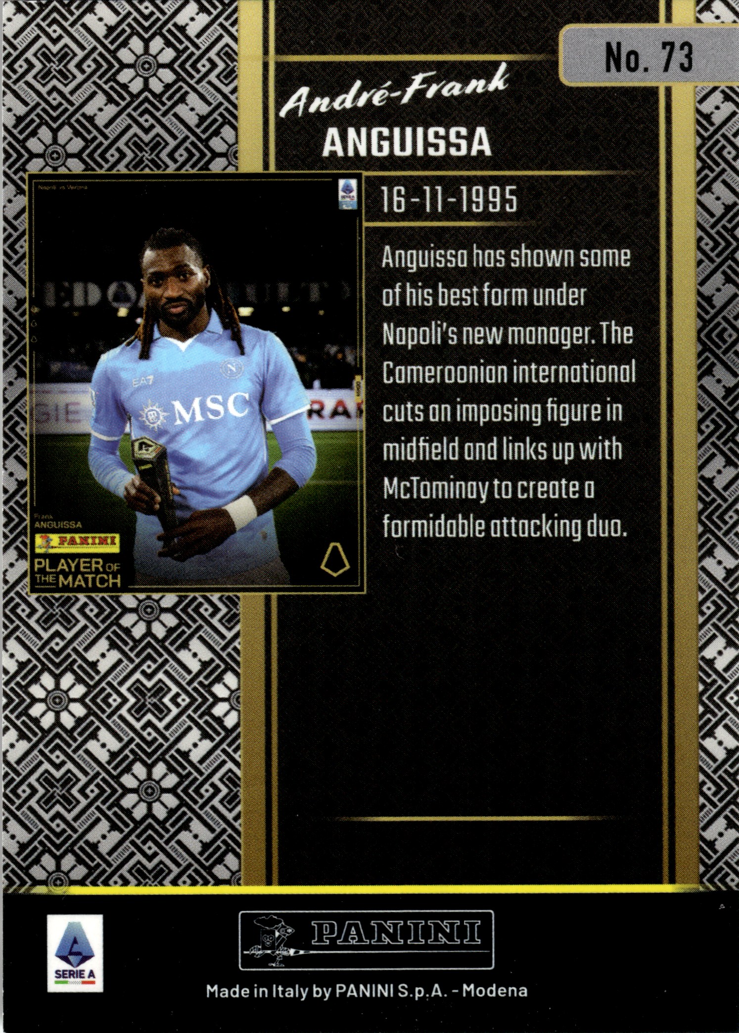 André-Frank Anguissa - Panini Player of the Match Base Set 2024-25, Nr. 73