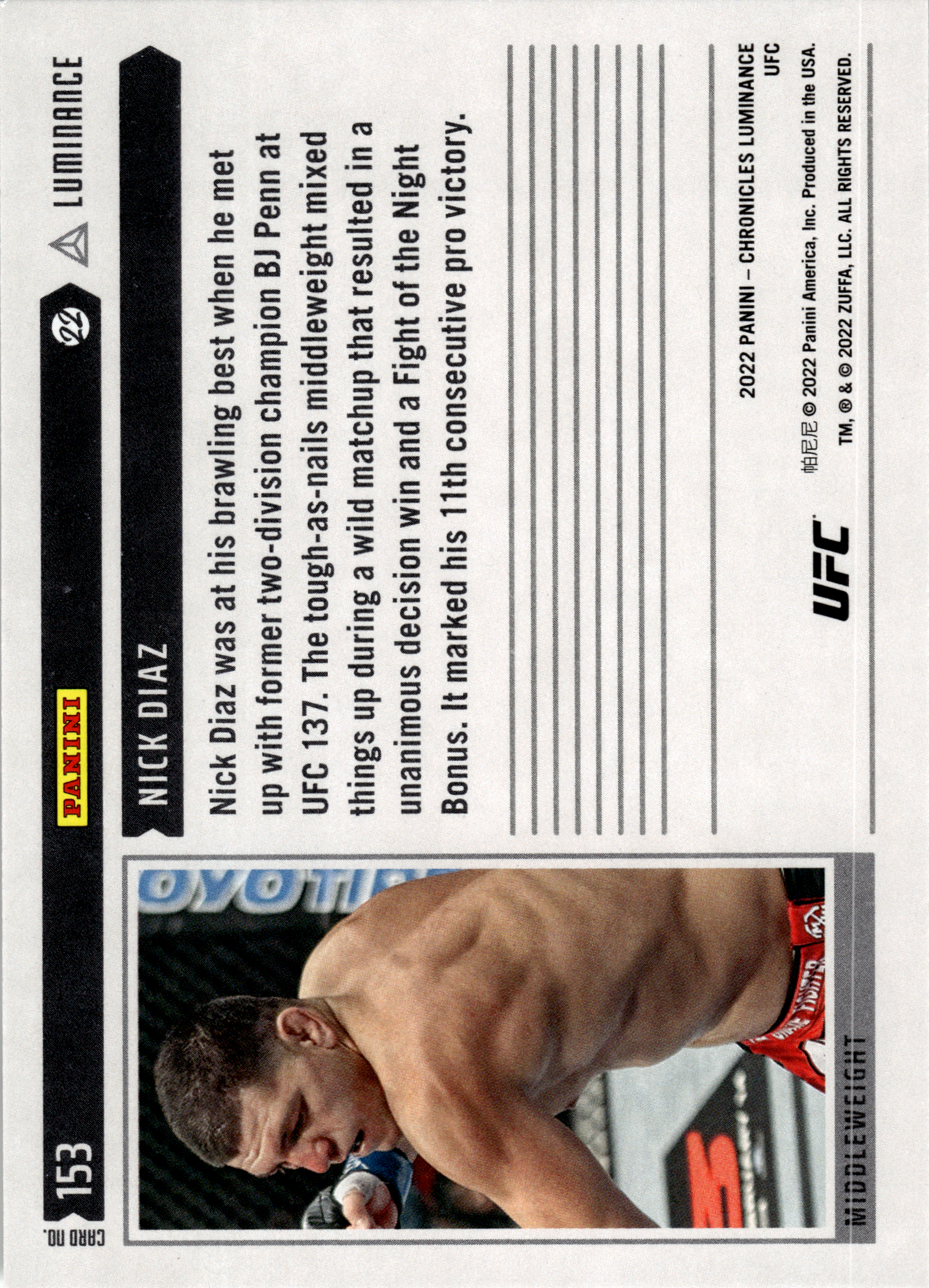 Nick Diaz - Panini Chronicles UFC Luminance 2022, Nr. 153