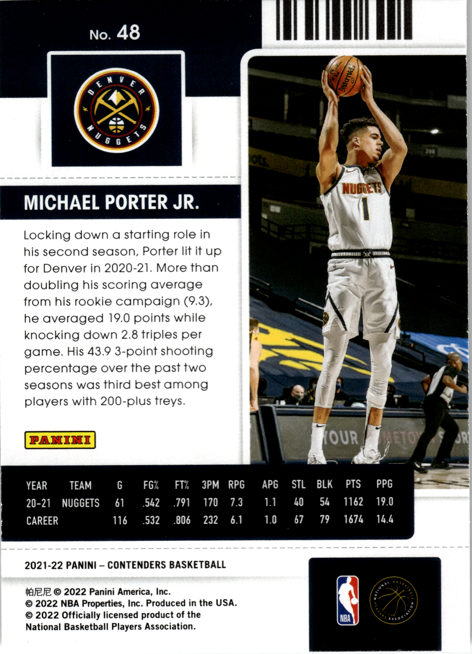 Michael Porter Jr. - Panini Contenders Season Ticket 2021-22, Nr. 48