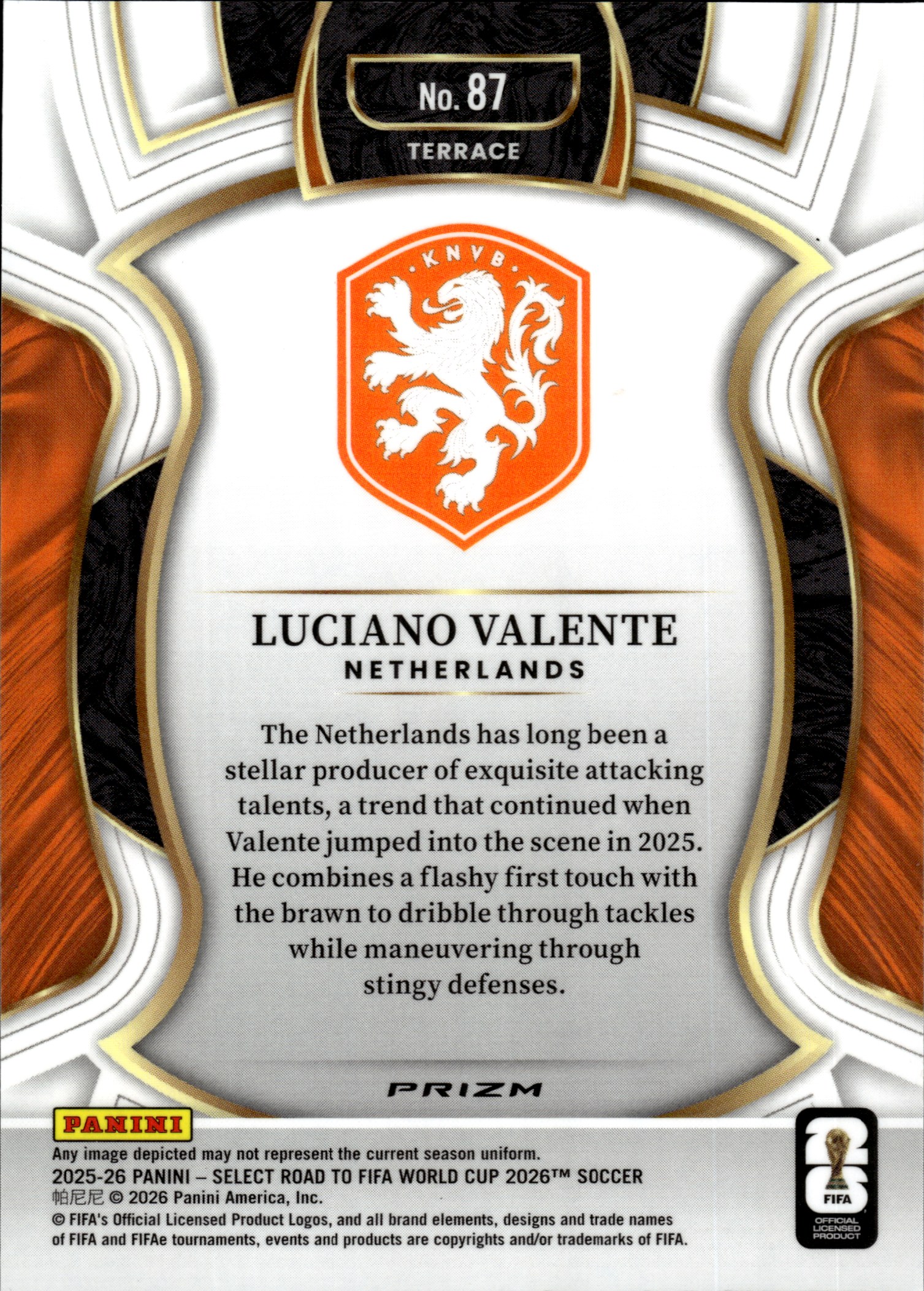 Luciano Valente - Panini Select FIFA Road to World Cup Terrace 2025-26, Nr. 87 – Rookie Card, Teal and Blue