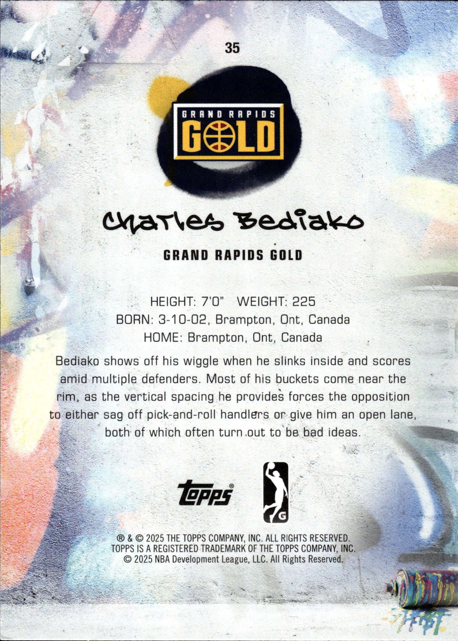 Charles Bediako - Topps G League Base Set 2024-25, Nr. 35
