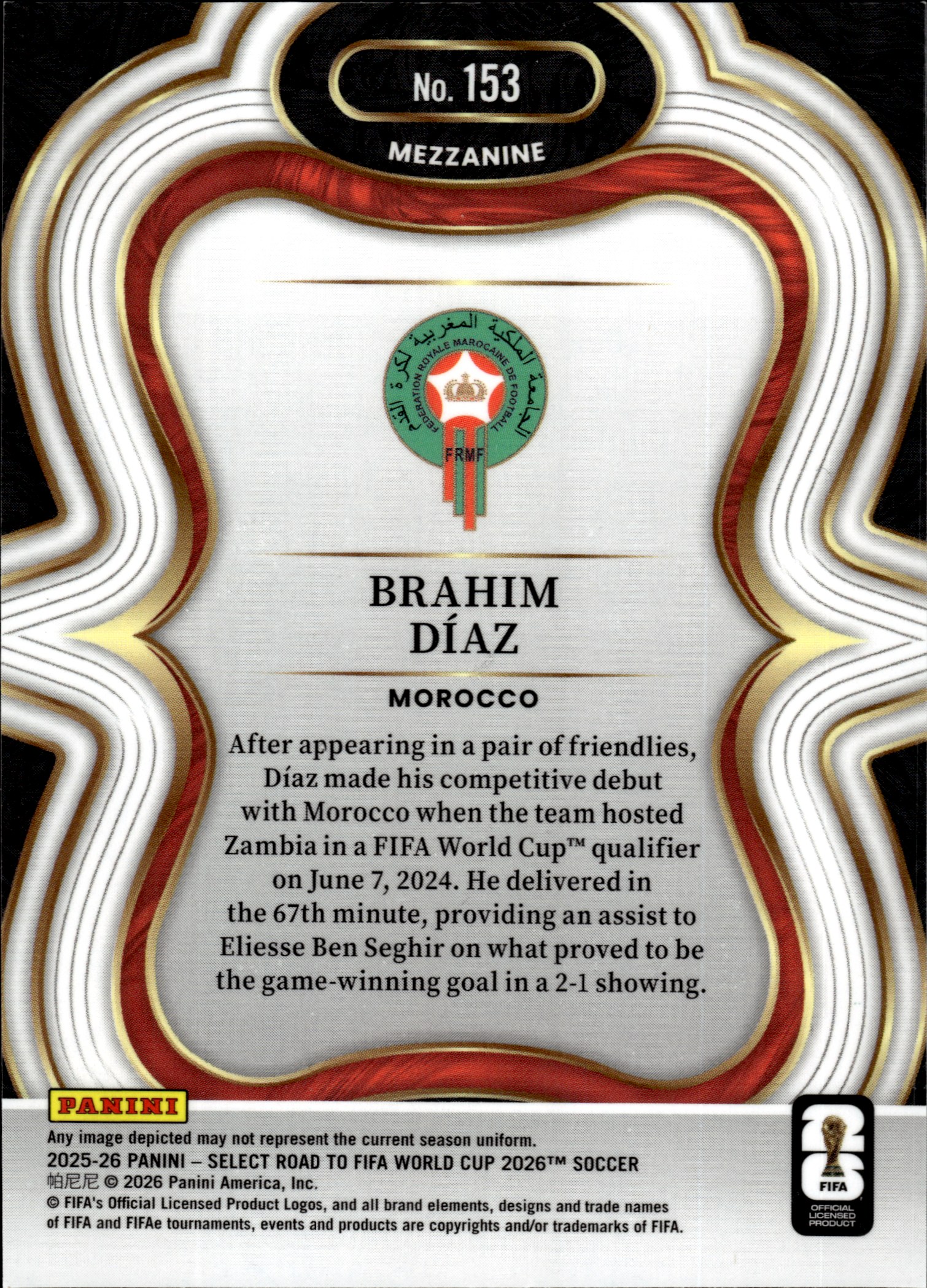 Brahim Díaz - Panini Select FIFA Road to World Cup Mezzanine 2025-26, Nr. 153