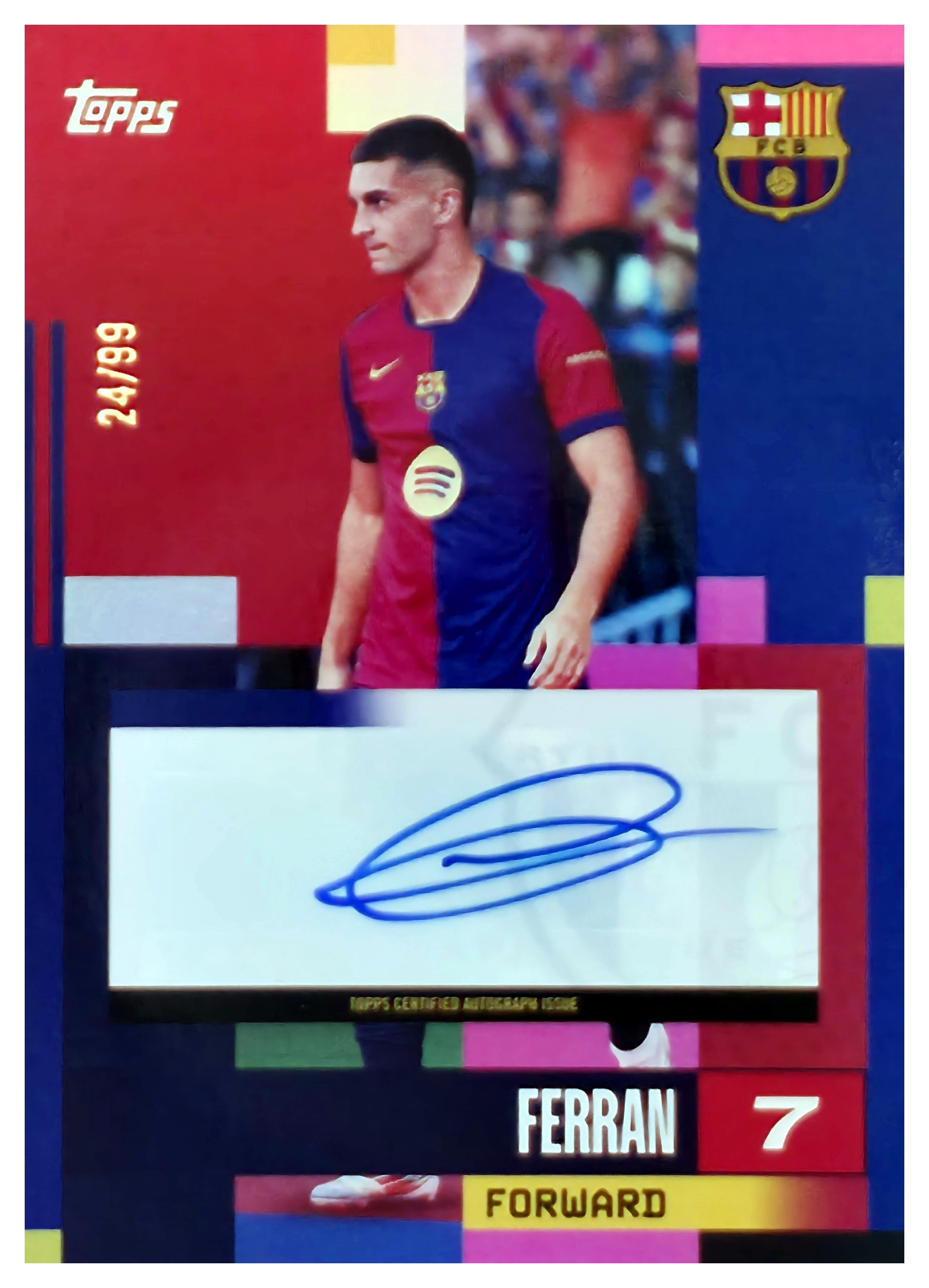 Ferran Torres - Topps FC Barcelona Team Set Autographs 2024-25, Nr. AU-FT – Autogramm, Nummeriert, Pink (Art.-Nr. SG108737)