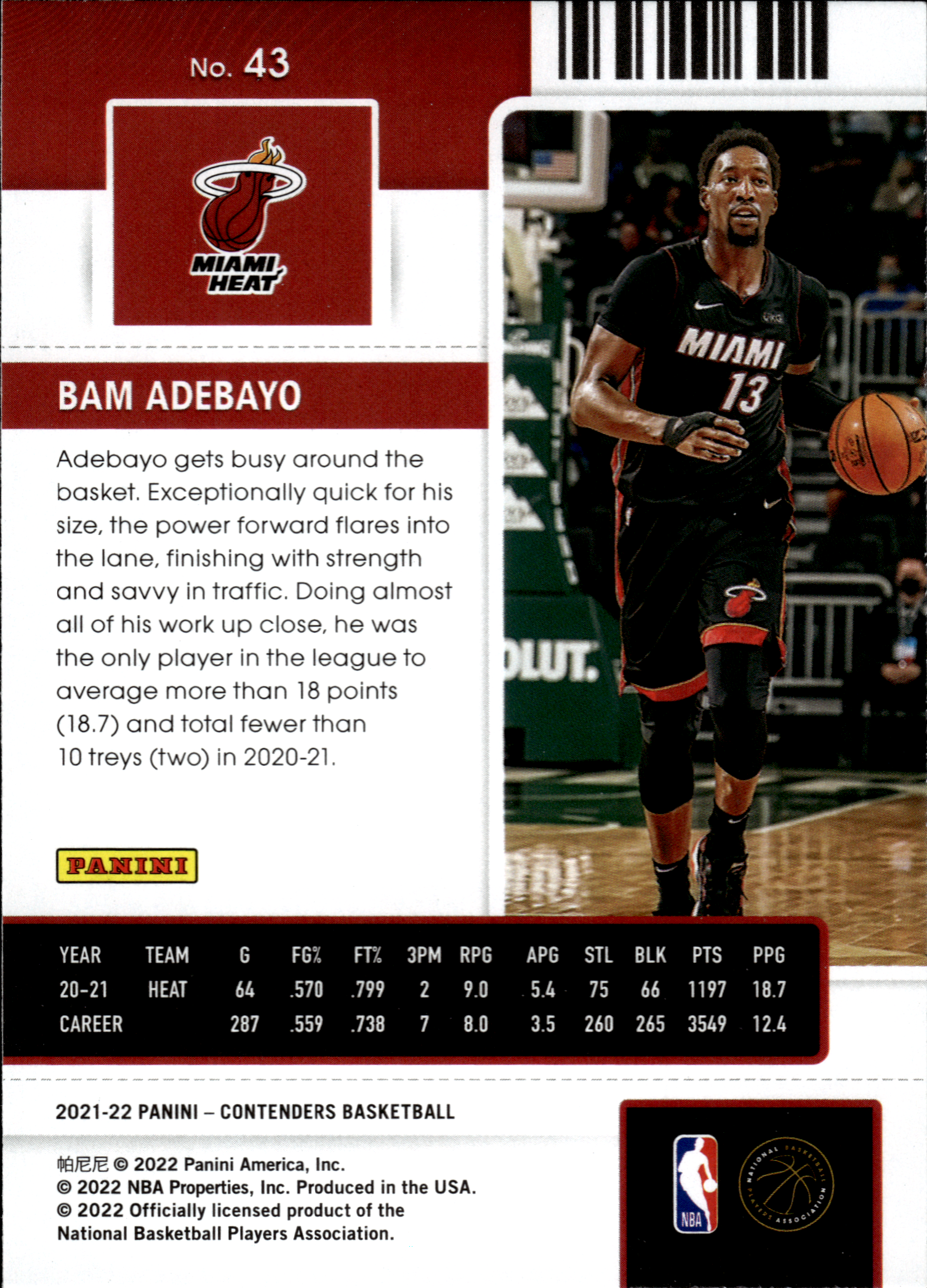 Bam Adebayo - Panini Contenders Game Ticket 2021-22, Nr. 43
