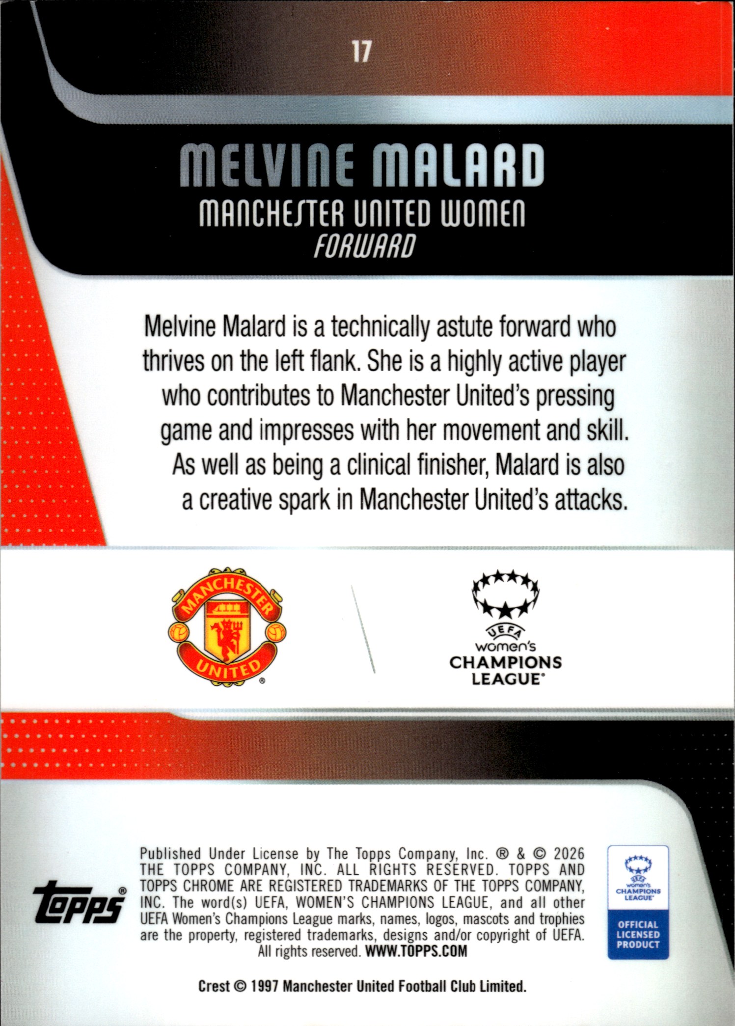 Melvine Malard - Topps Chrome UEFA Women's Champions League Base Set 2025-26, Nr. 17