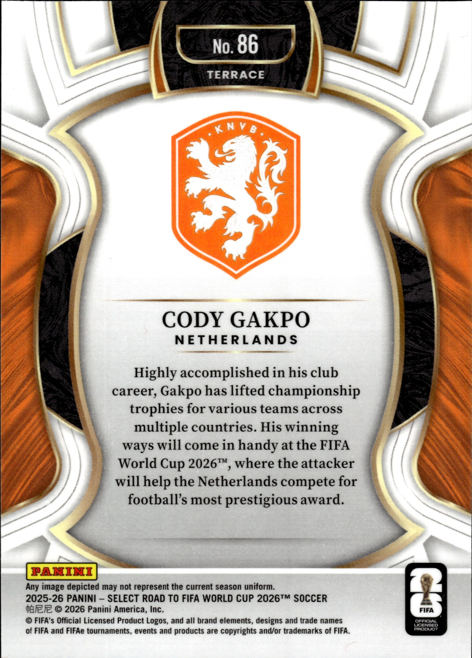Cody Gakpo - Panini Select FIFA Road to World Cup Terrace 2025-26, Nr. 86