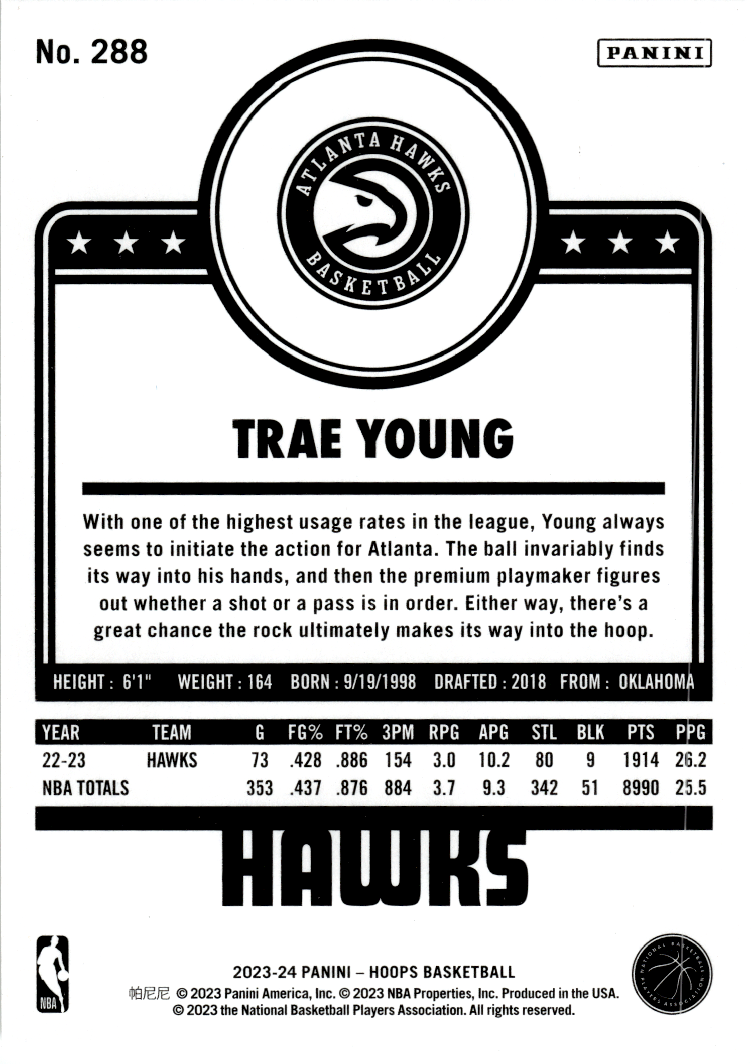 Trae Young - Panini Hoops Base Set 2023-24, Nr. 288