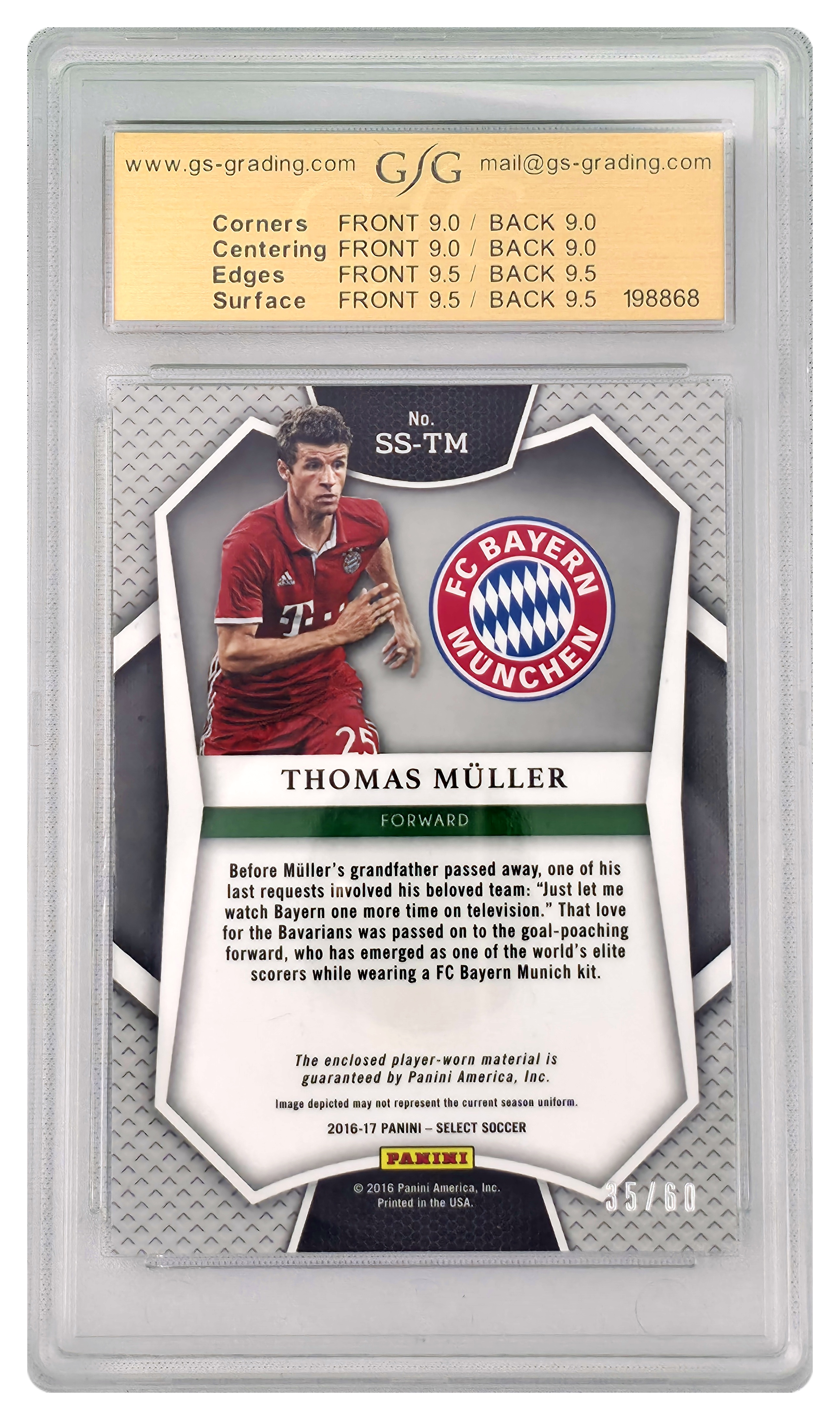 2016 Panini Select - Thomas Müller - Select Swatches Neon Green 35/60 - SS-TM