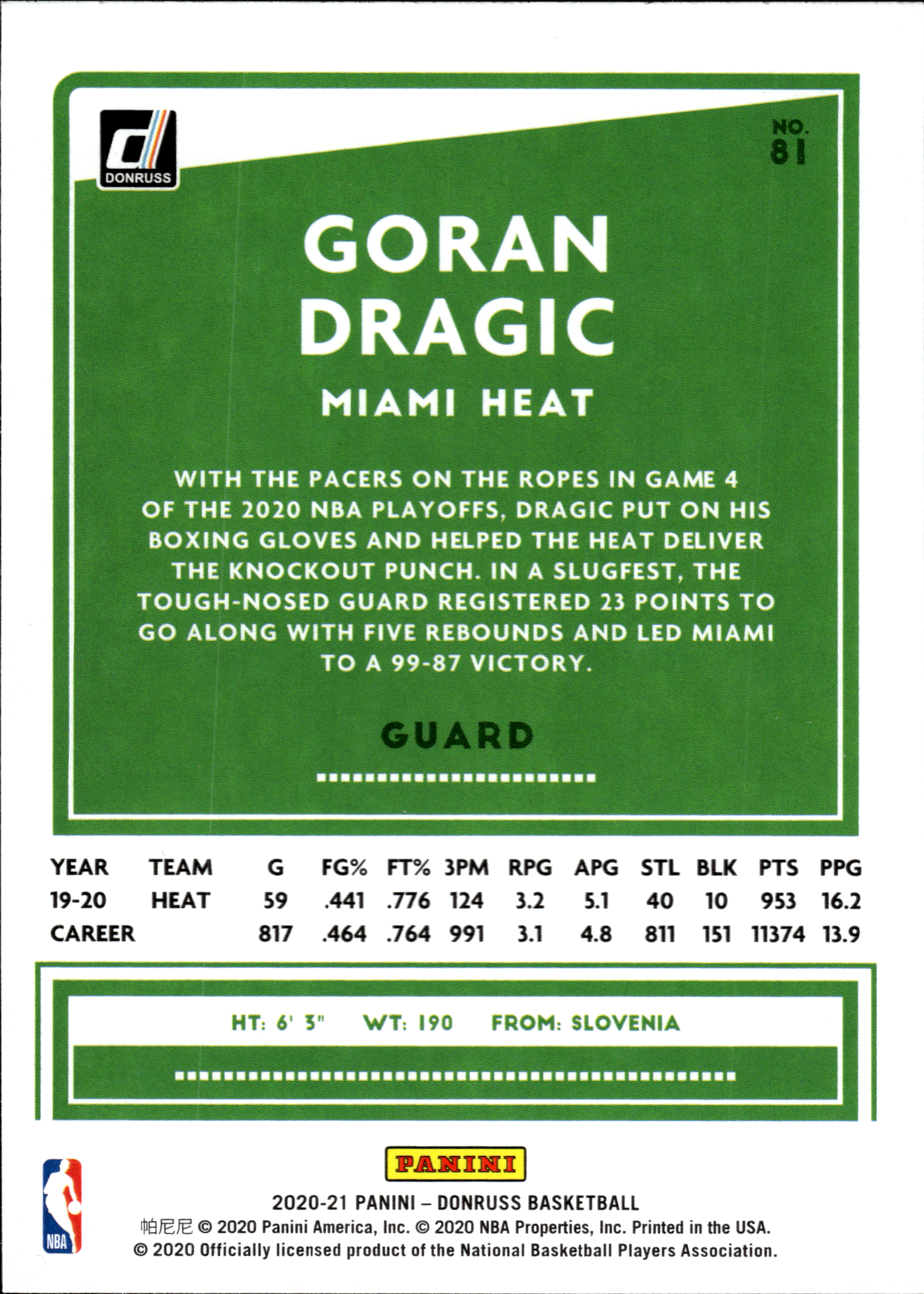 Goran Dragic - Panini Donruss Base Set 2020-21, Nr. 81