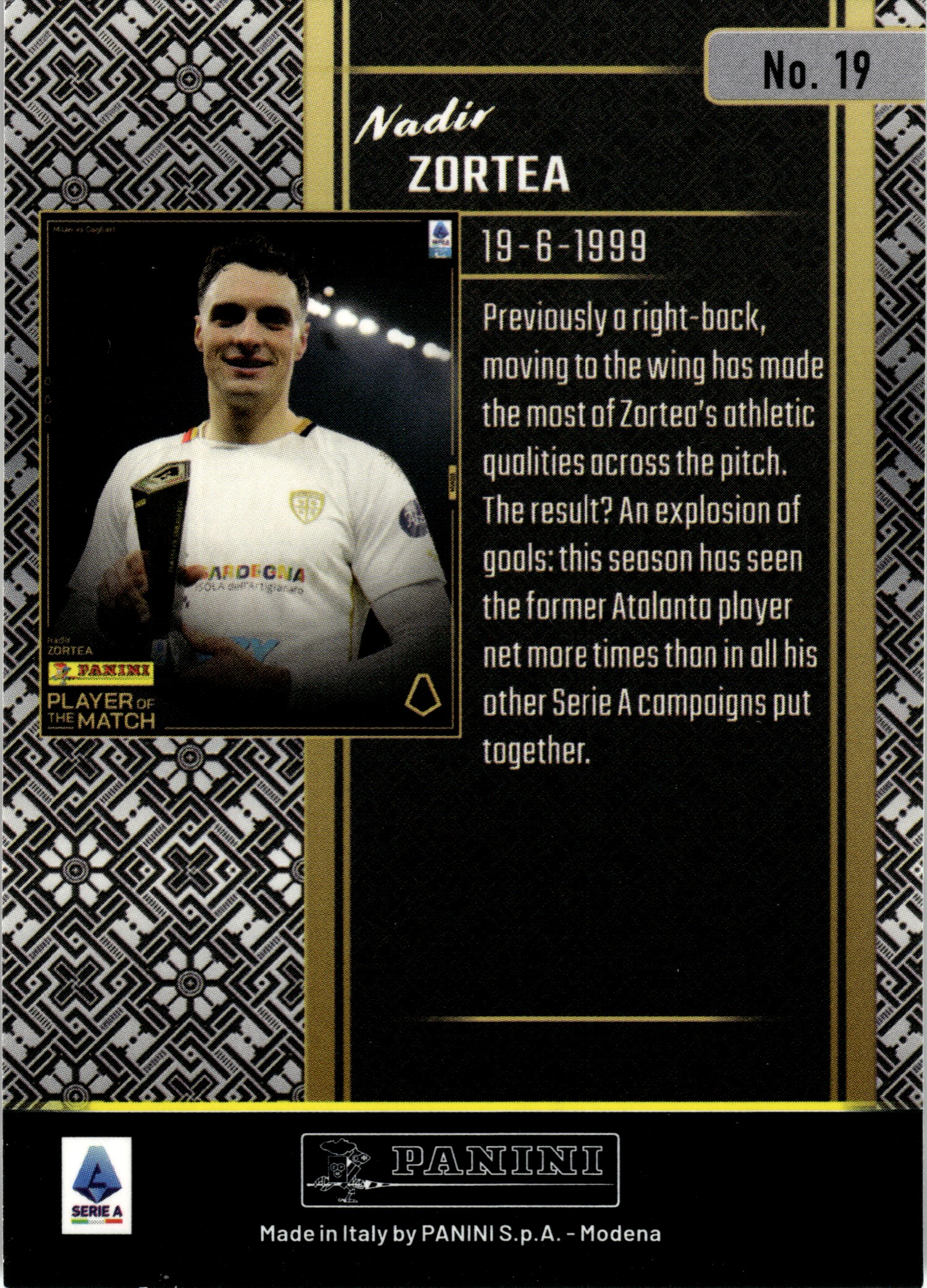 Nadir Zortea - Panini Player of the Match Base Set 2024-25, Nr. 19