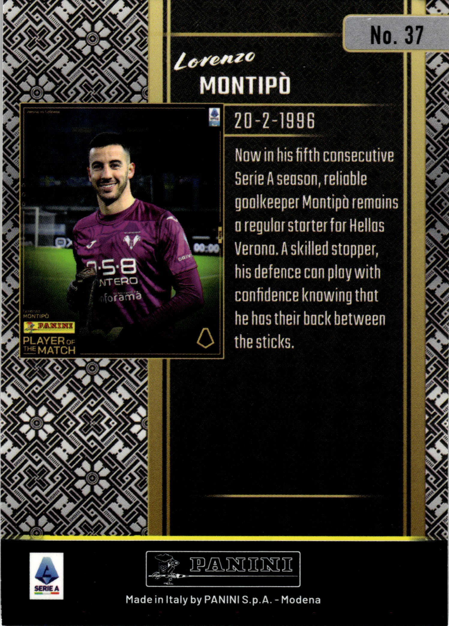 Lorenzo Montipò - Panini Player of the Match Base Set 2024-25, Nr. 37