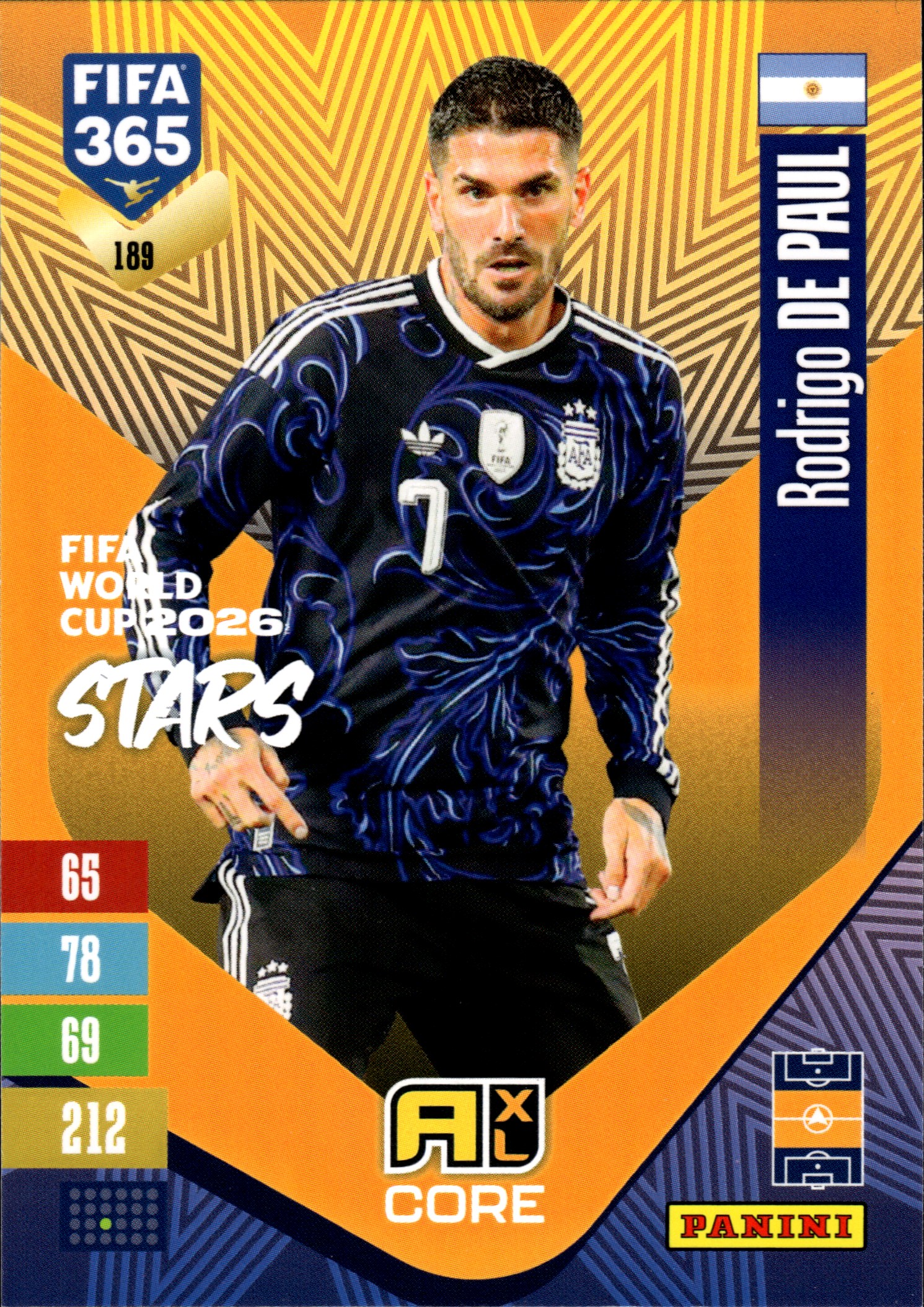 Rodrigo De Paul - Panini Adrenalyn XL FIFA 365 FIFA World Cup 2026 Stars 2026-27, Nr. 189 (Art.-Nr. SG110259)