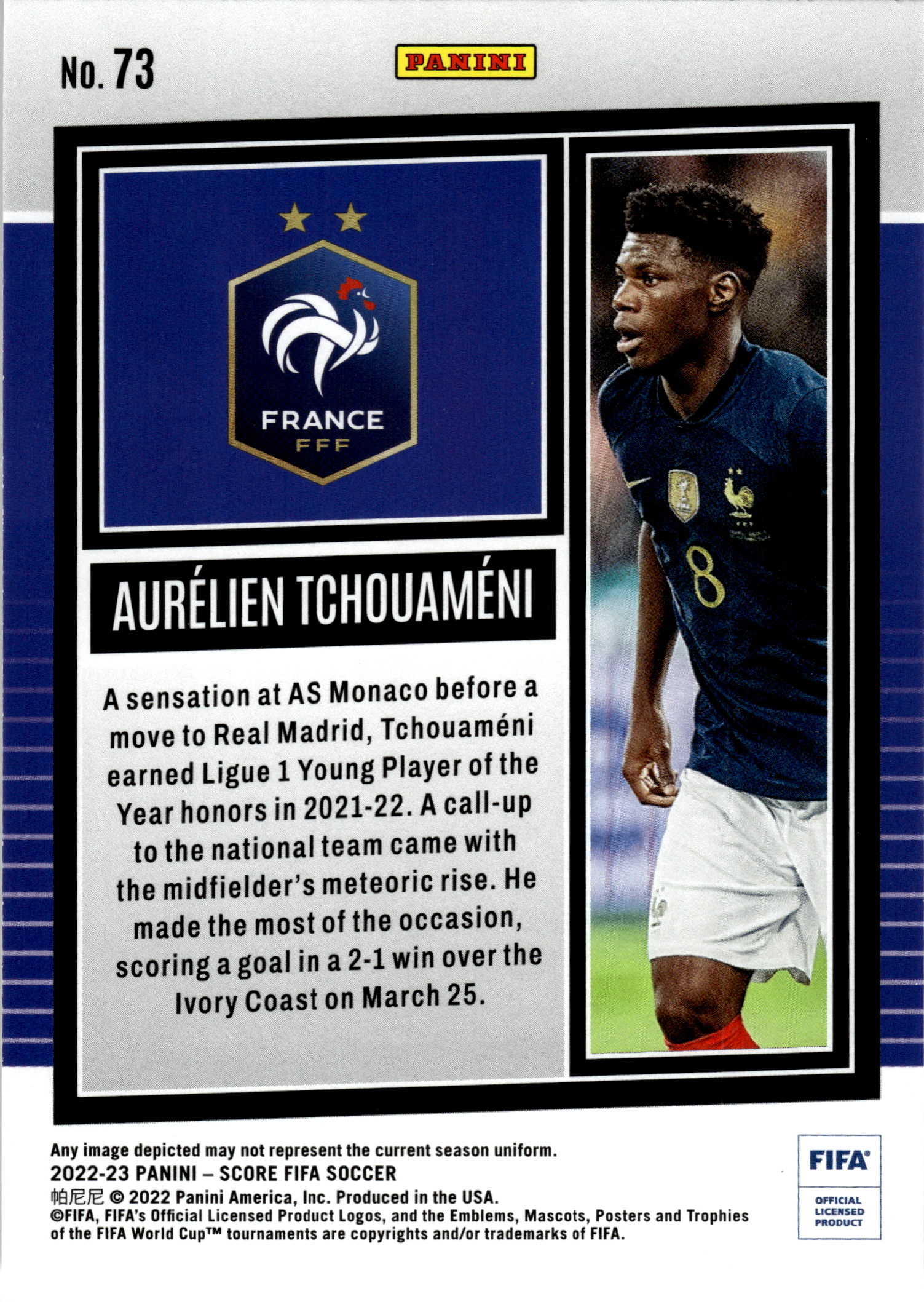 Aurélien Tchouaméni - Panini Score FIFA Soccer 2022-23, Nr. 73
