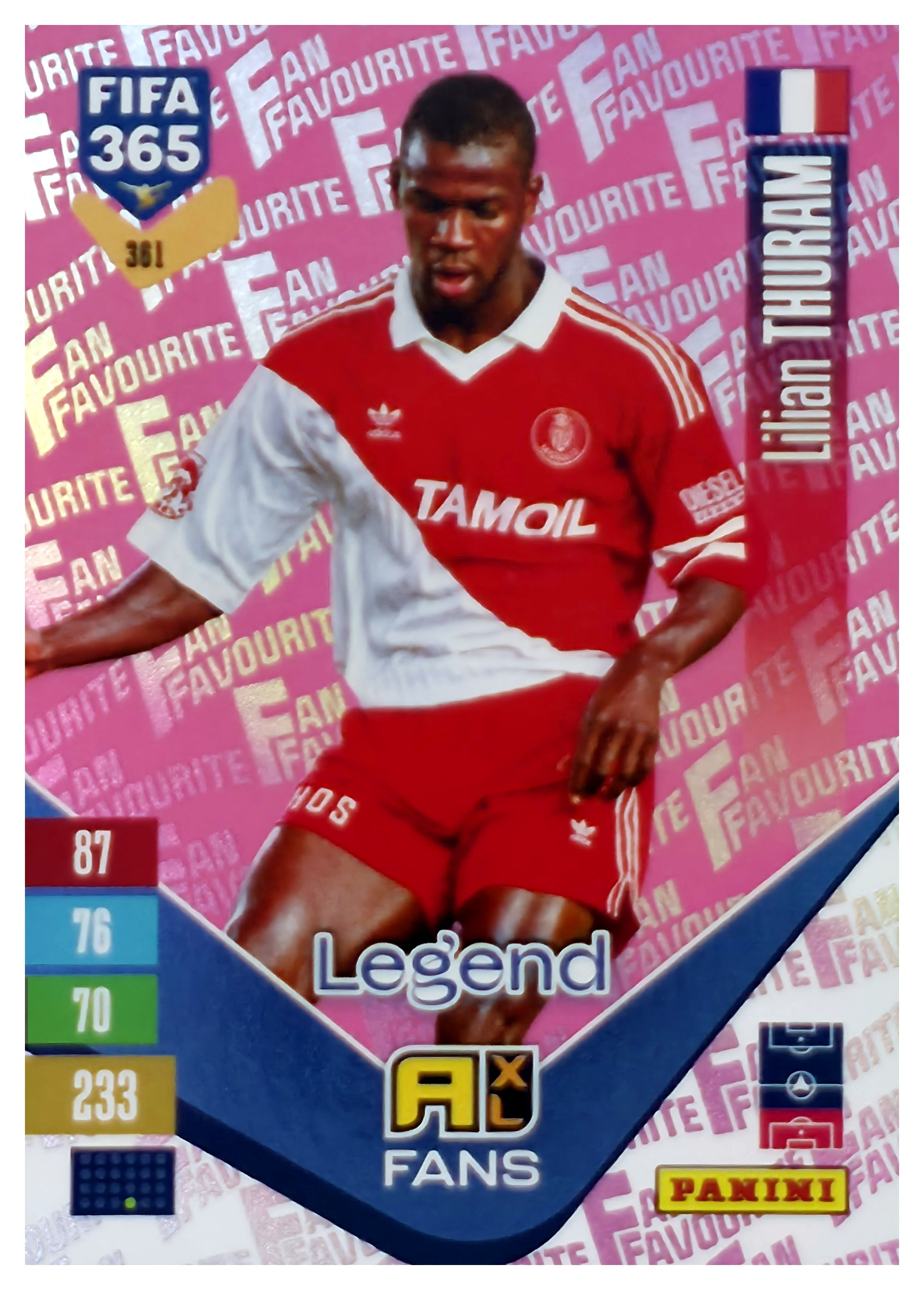 Lilian Thuram - Panini Adrenalyn XL FIFA 365 Fan Favourites 2026-27, Nr. 381 – Pink, Insert (Art.-Nr. SG110613)