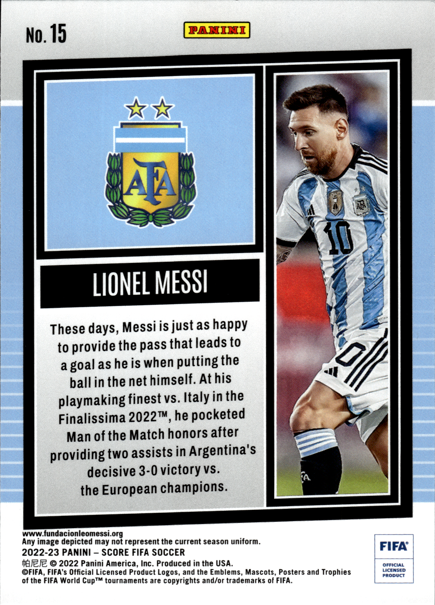 Lionel Messi - Panini Score FIFA Soccer 2022-23, Nr. 15