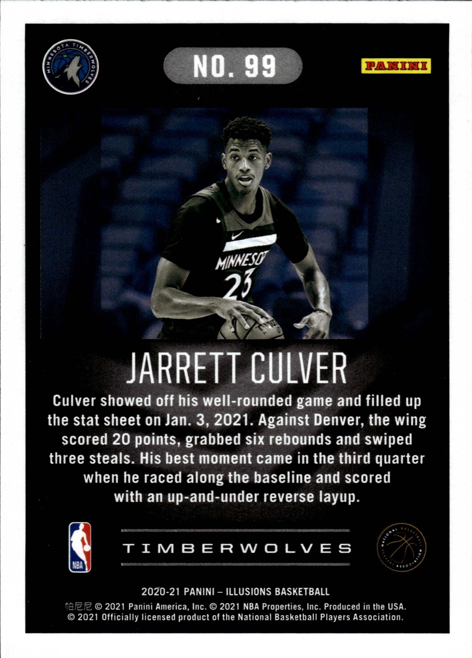 Jarrett Culver - Panini Illusions Base Set 2020-21, Nr. 99
