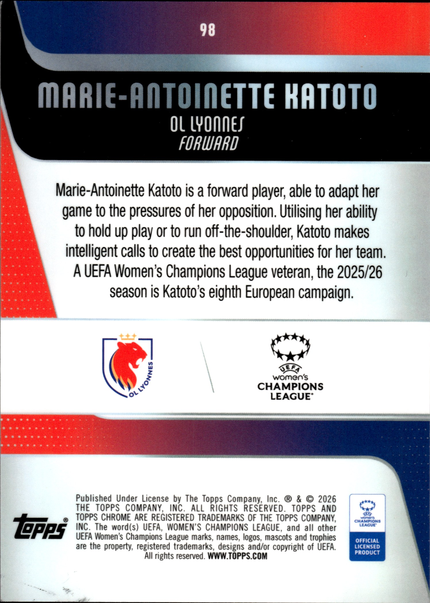 Marie-Antoinette Katoto - Topps Chrome UEFA Women's Champions League Base Set 2025-26, Nr. 98