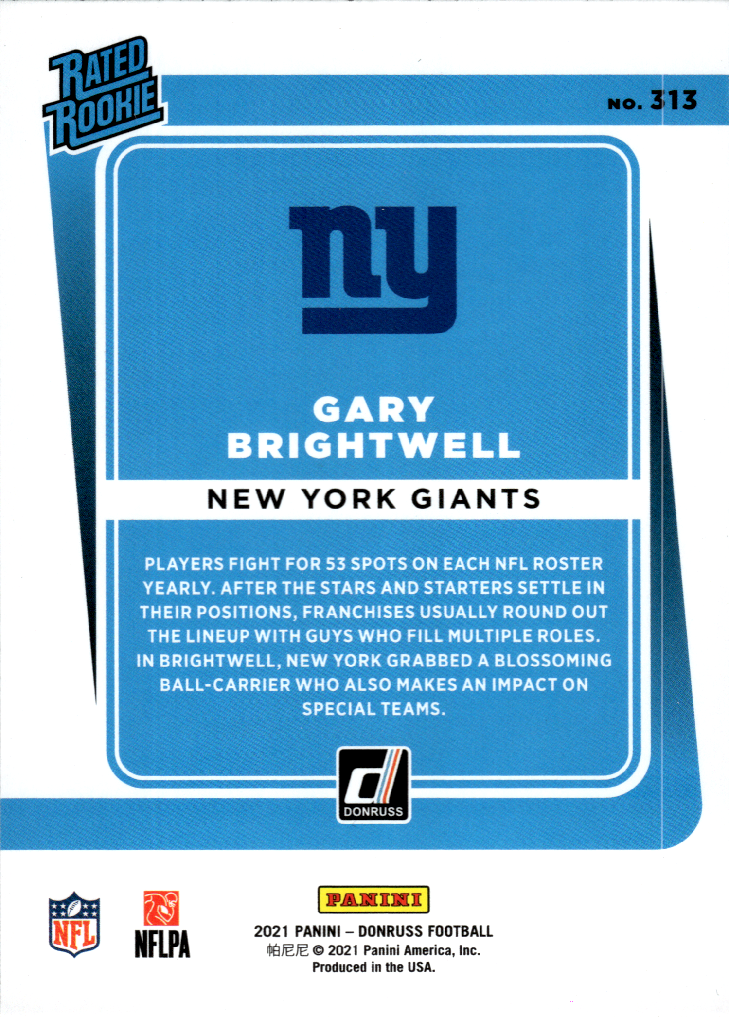 Gary Brightwell - Panini Donruss Base Set 2021, Nr. 313 – Rookie Card