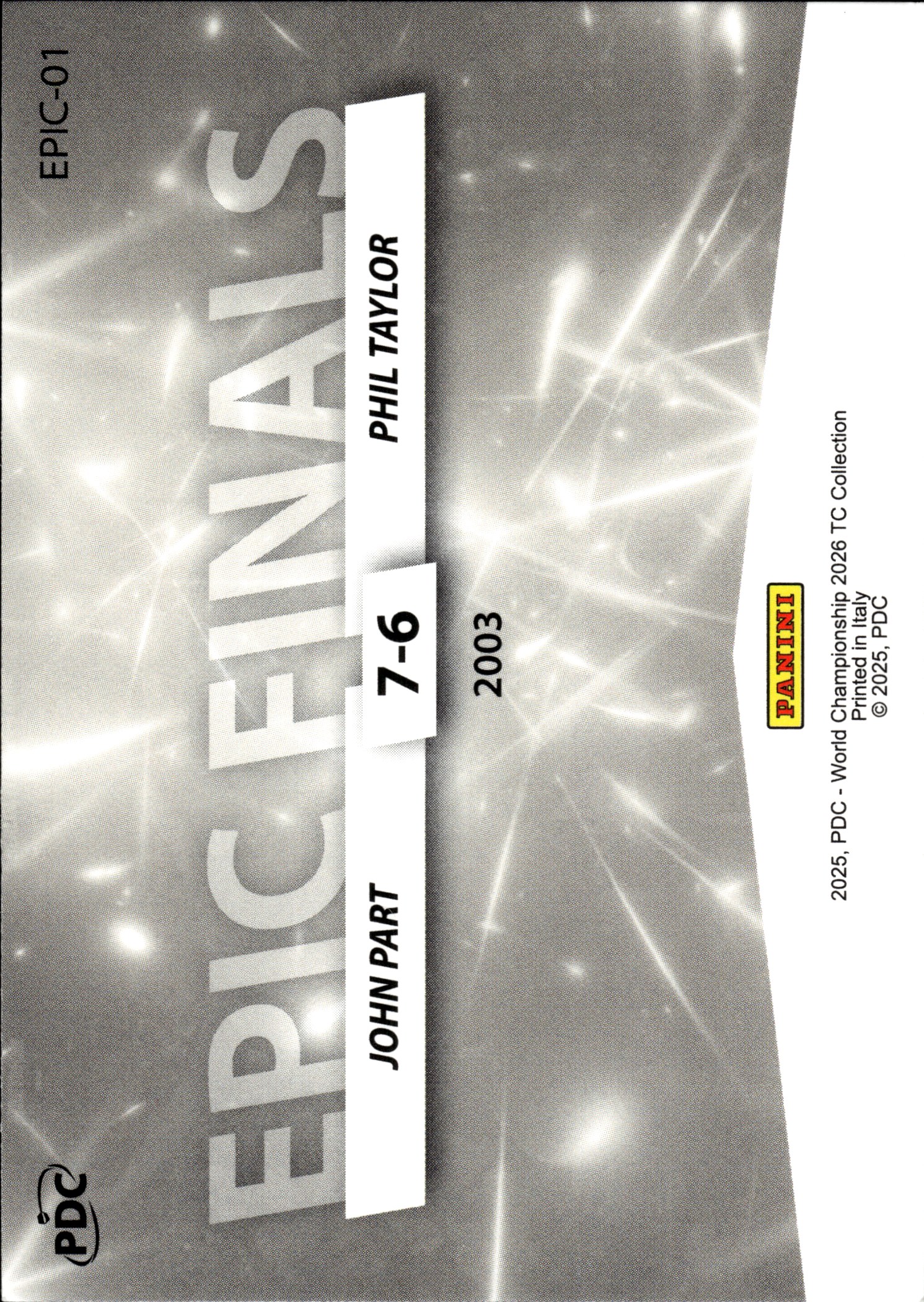 John Part & Phil Taylor - Panini PDC World Championship TC Collection Epic Finals 2026, Nr. EPIC-01 – Insert