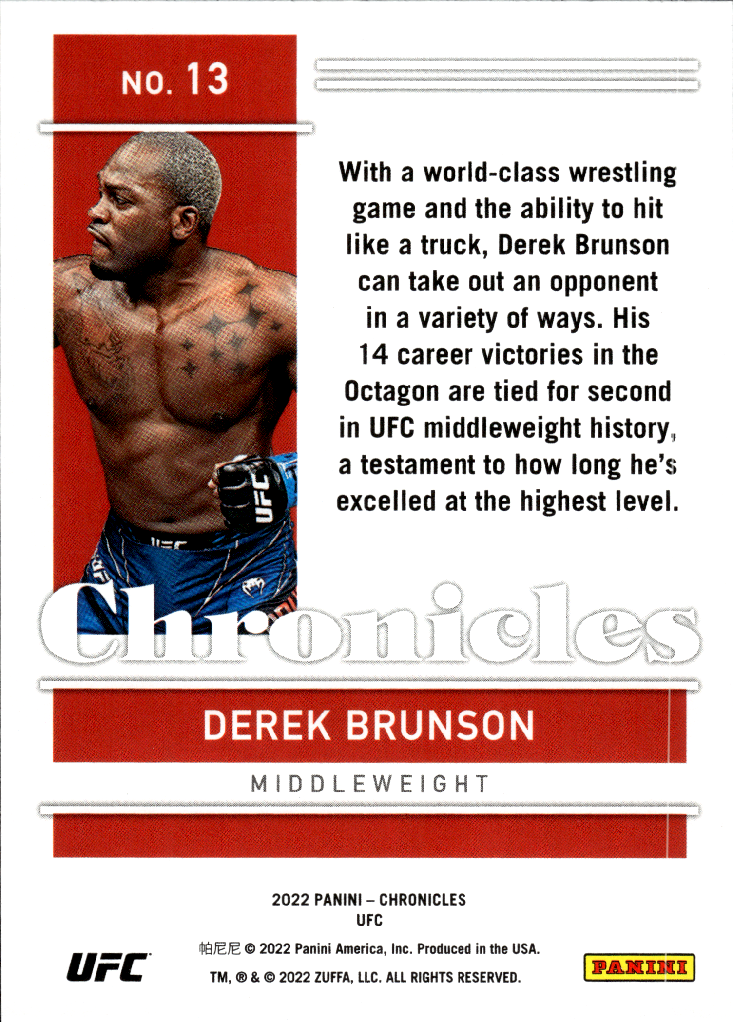 Derek Brunson - Panini Chronicles UFC Base Set 2022, Nr. 13