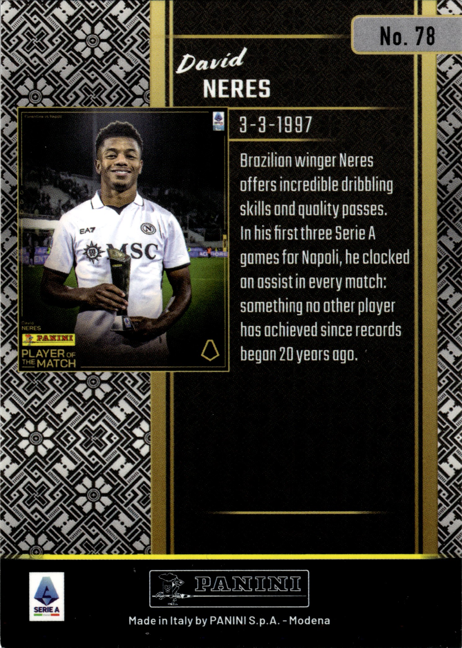 David Neres - Panini Player of the Match Base Set 2024-25, Nr. 78