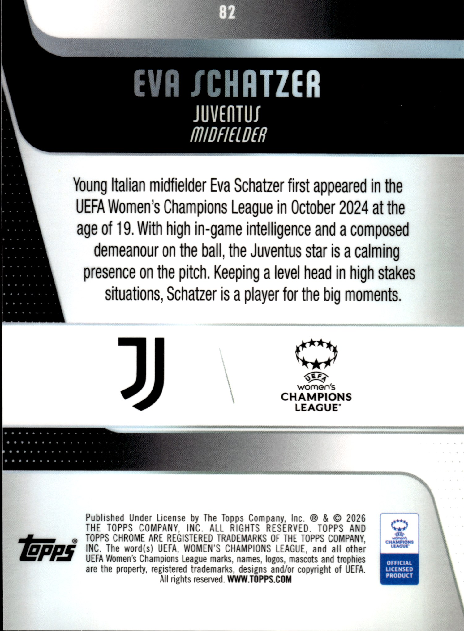 Eva Schatzer - Topps Chrome UEFA Women's Champions League Future Stars 2025-26, Nr. 82 – RayWave Refractor, Insert