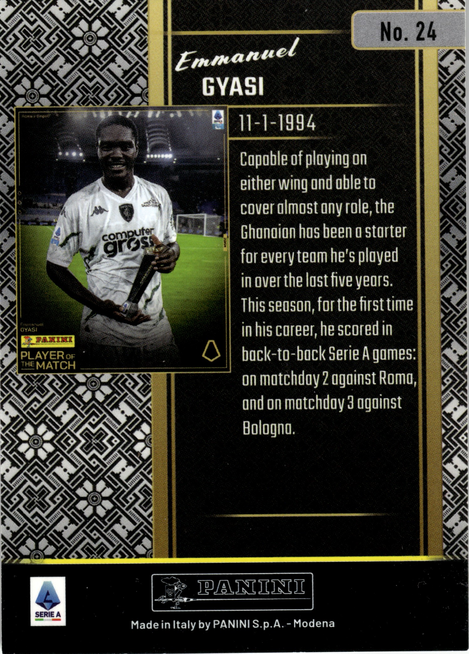 Emmanuel Gyasi - Panini Player of the Match Base Set 2024-25, Nr. 24