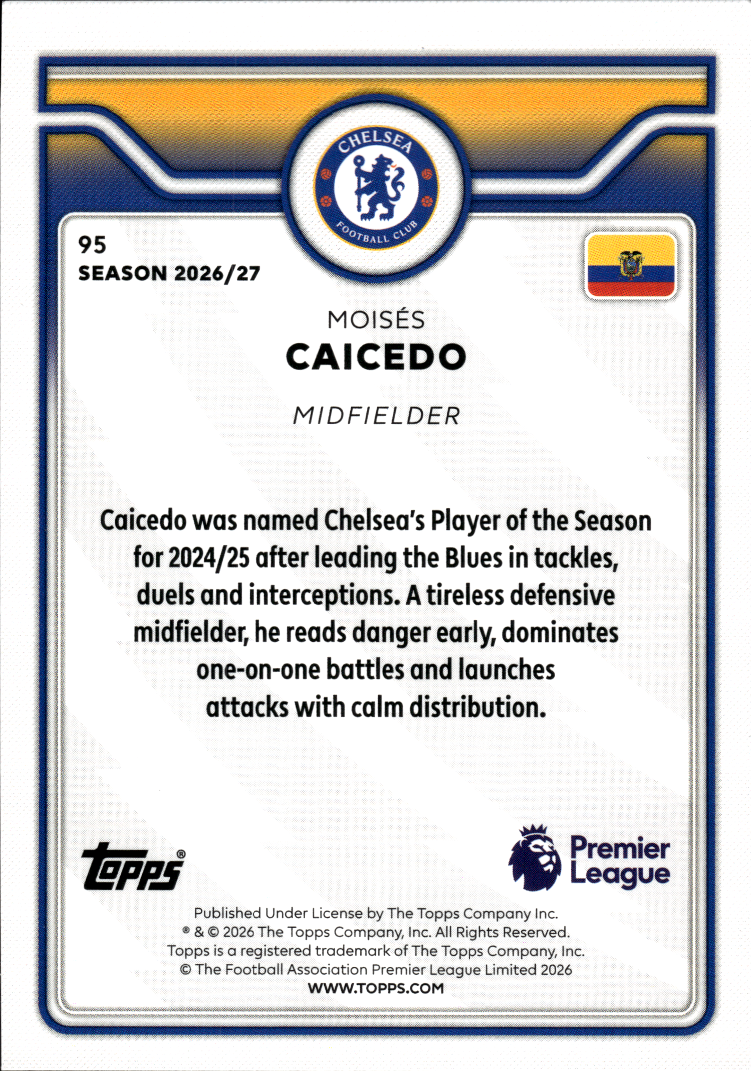 Moisés Caicedo - Topps Flagship Premier League Base Set 2026-27, Nr. 95