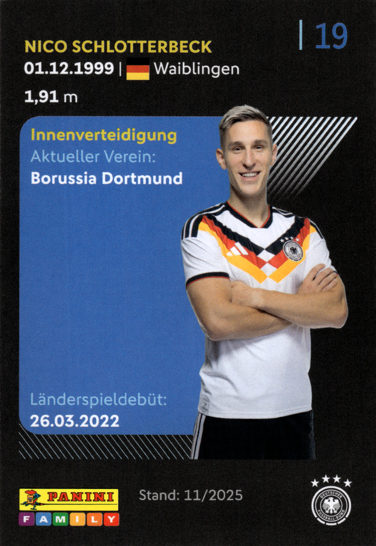 Nico Schlotterbeck - Panini FIFA World Cup DFB-Sammelkarten 2026, Nr. 19