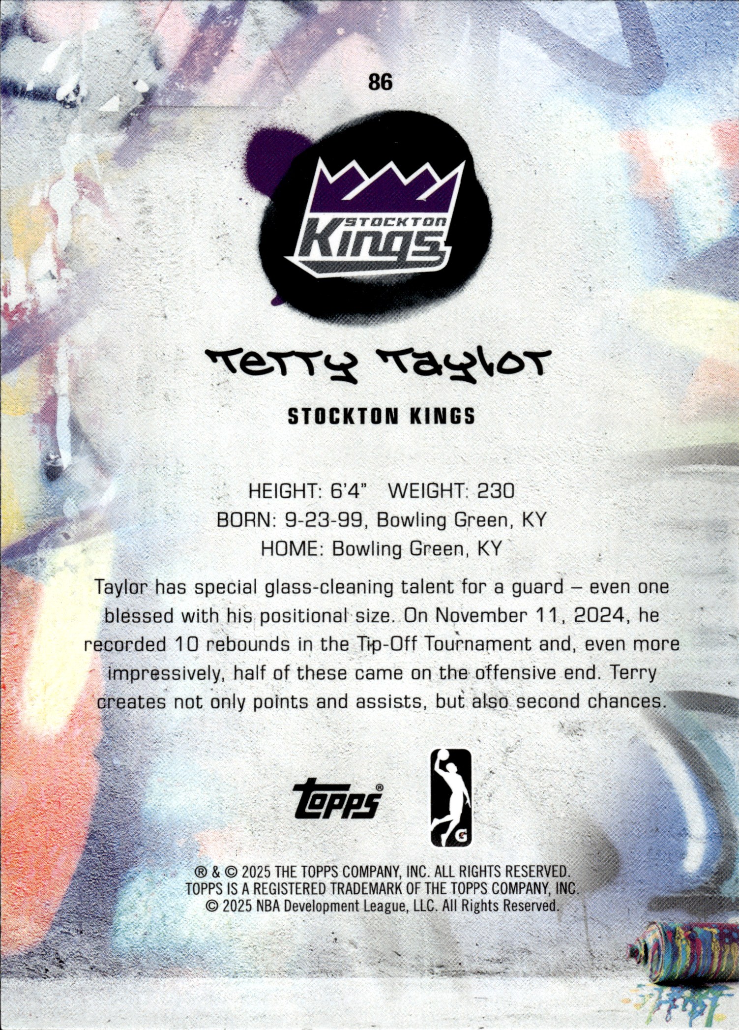 Terry Taylor - Topps G League Base Set 2024-25, Nr. 86