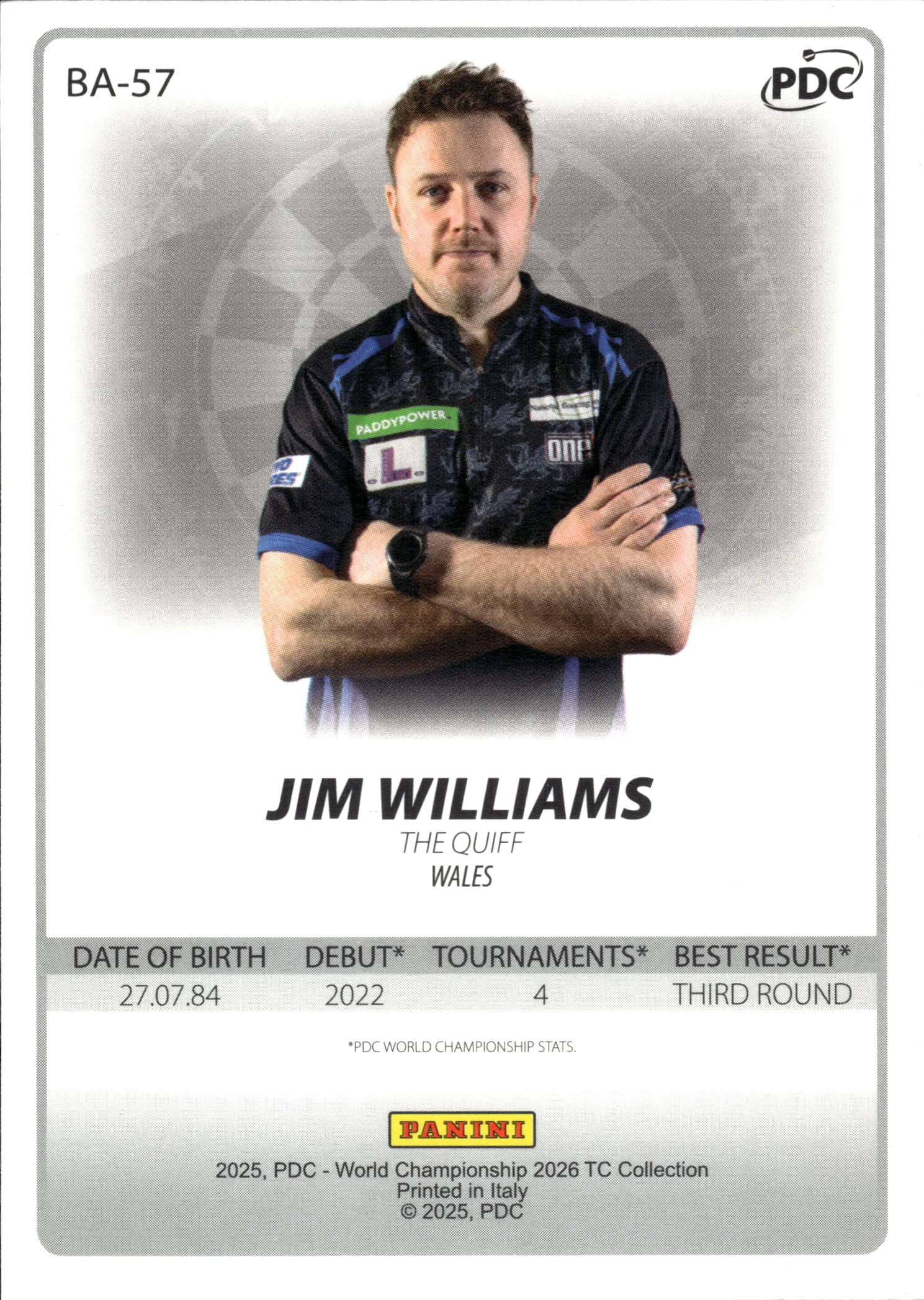 Jim Williams - Panini PDC World Championship TC Collection Base Set 2026, Nr. BA-57
