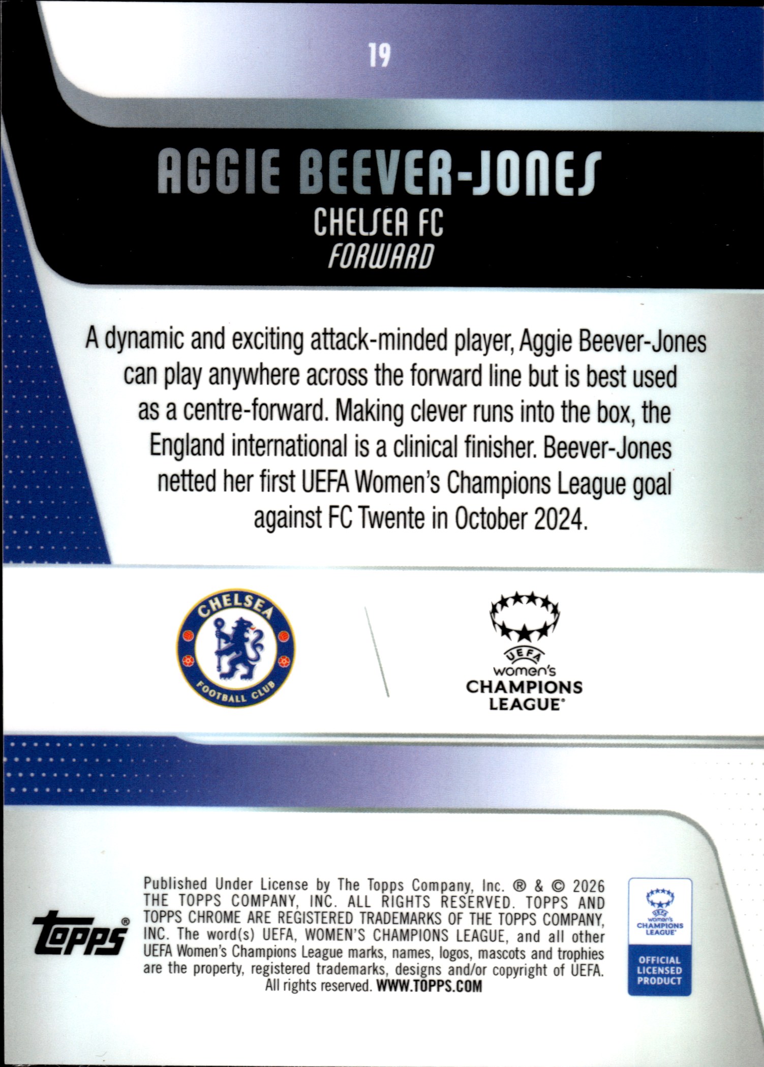 Aggie Beever-Jones - Topps Chrome UEFA Women's Champions League Base Set 2025-26, Nr. 19