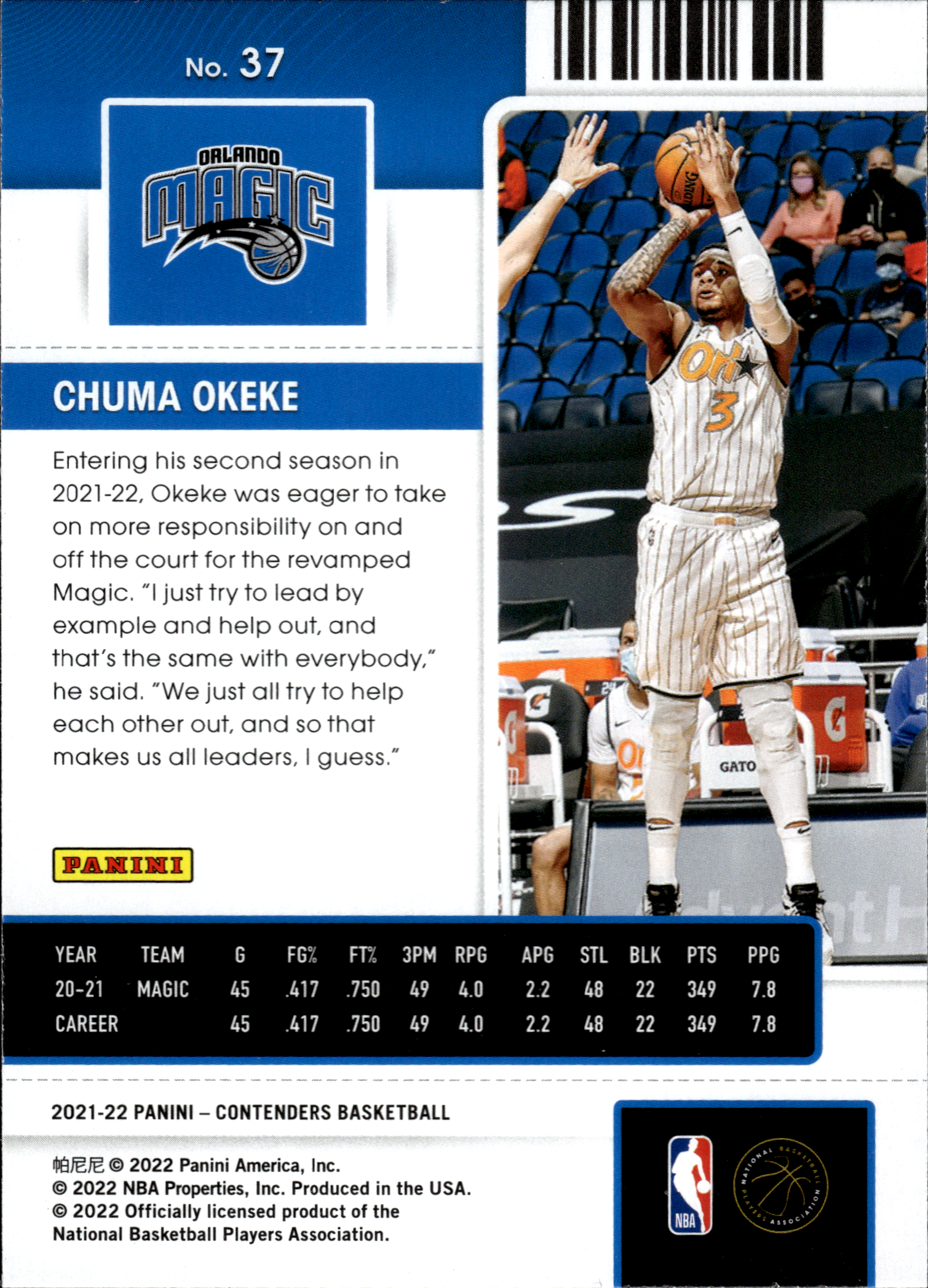 Chuma Okeke - Panini Contenders Season Ticket 2021-22, Nr. 37