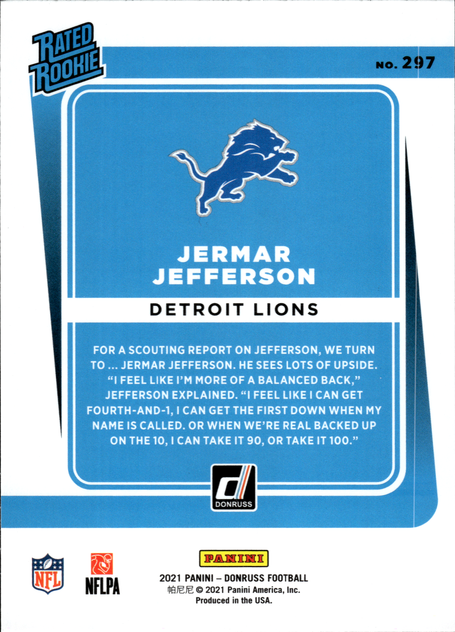 Jermar Jefferson - Panini Donruss Base Set 2021, Nr. 297 – Rookie Card
