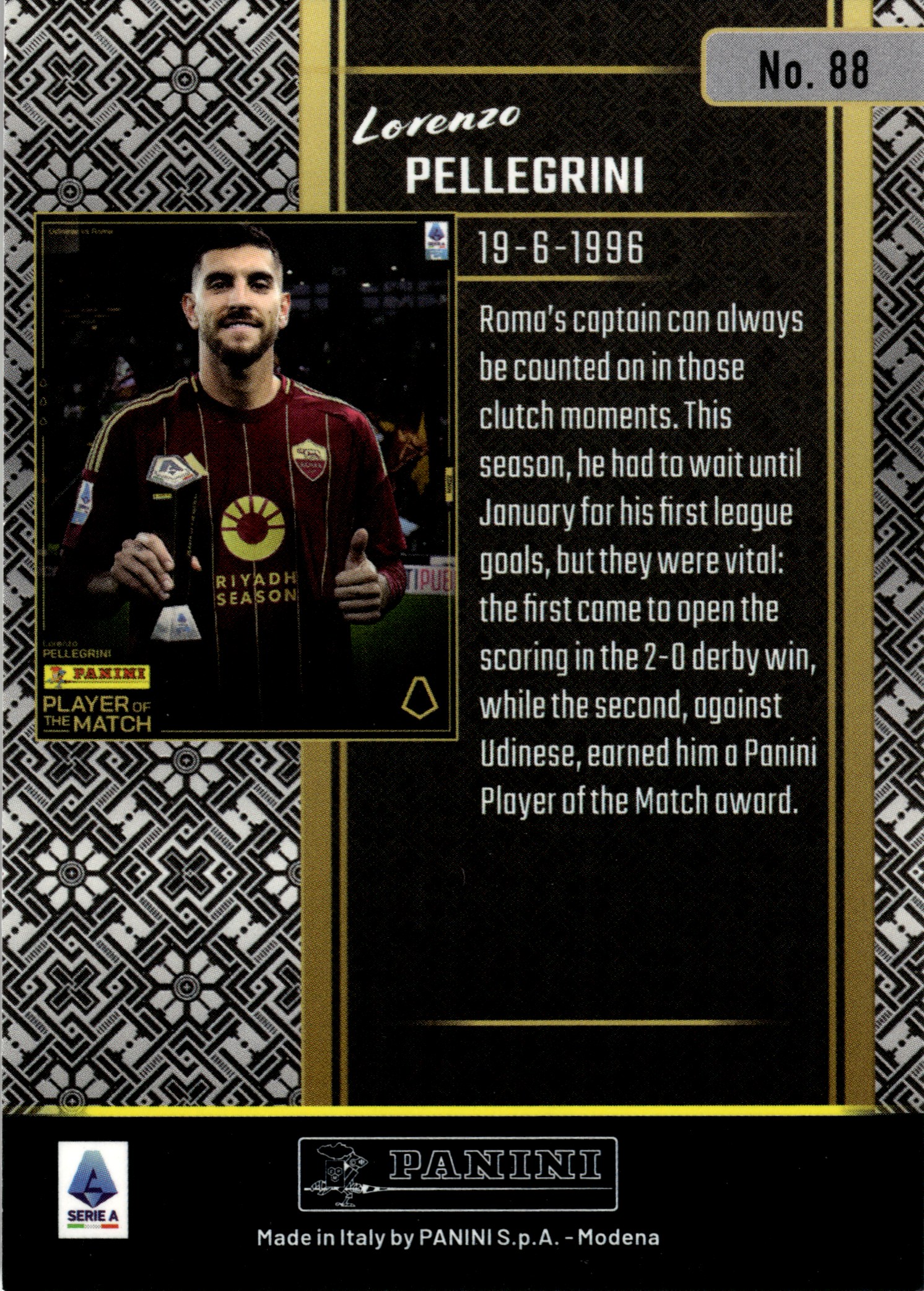 Lorenzo Pellegrini - Panini Player of the Match Base Set 2024-25, Nr. 88