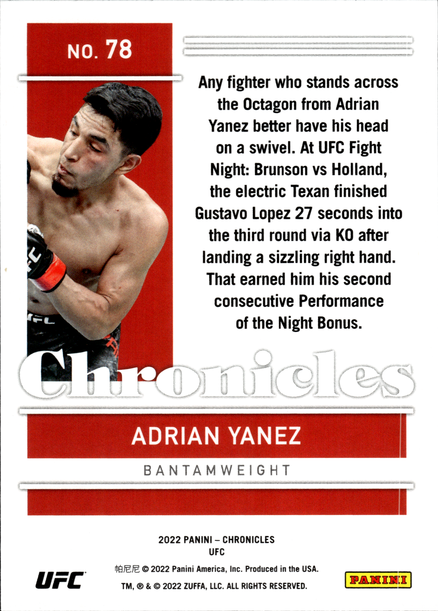 Adrian Yanez - Panini Chronicles UFC Base Set 2022, Nr. 78