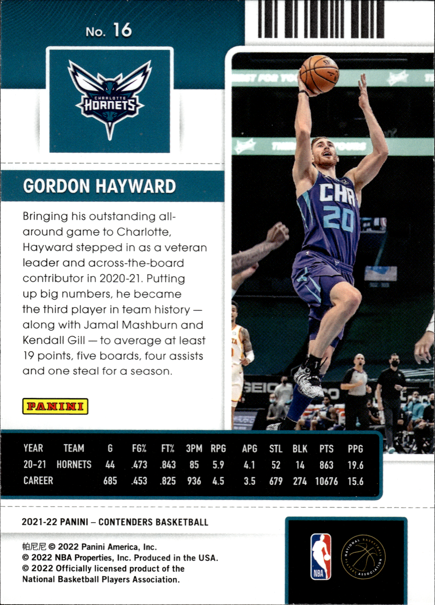 Gordon Hayward - Panini Contenders Season Ticket 2021-22, Nr. 16