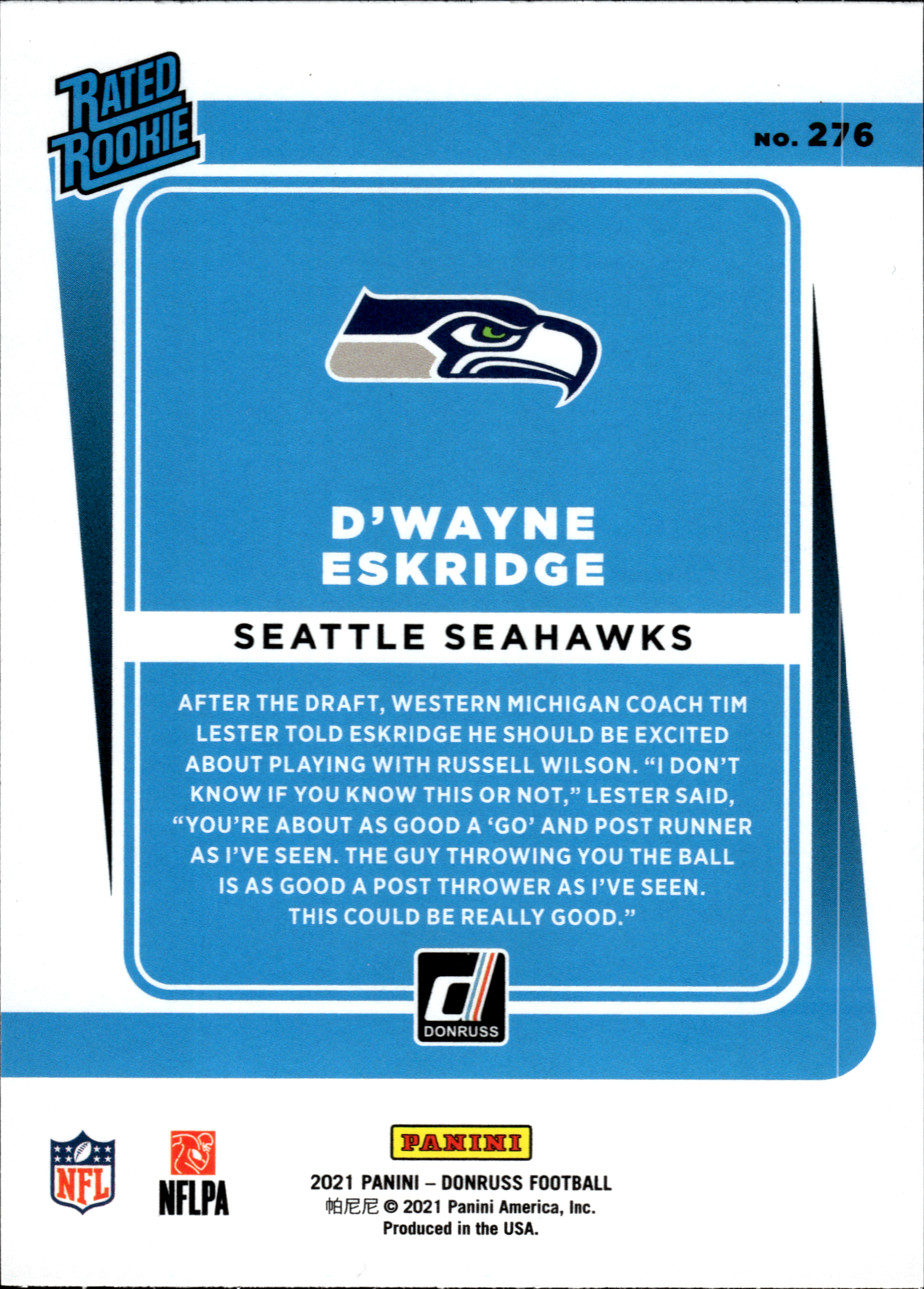 D'Wayne Eskridge - Panini Donruss Base Set 2021, Nr. 276 – Rookie Card