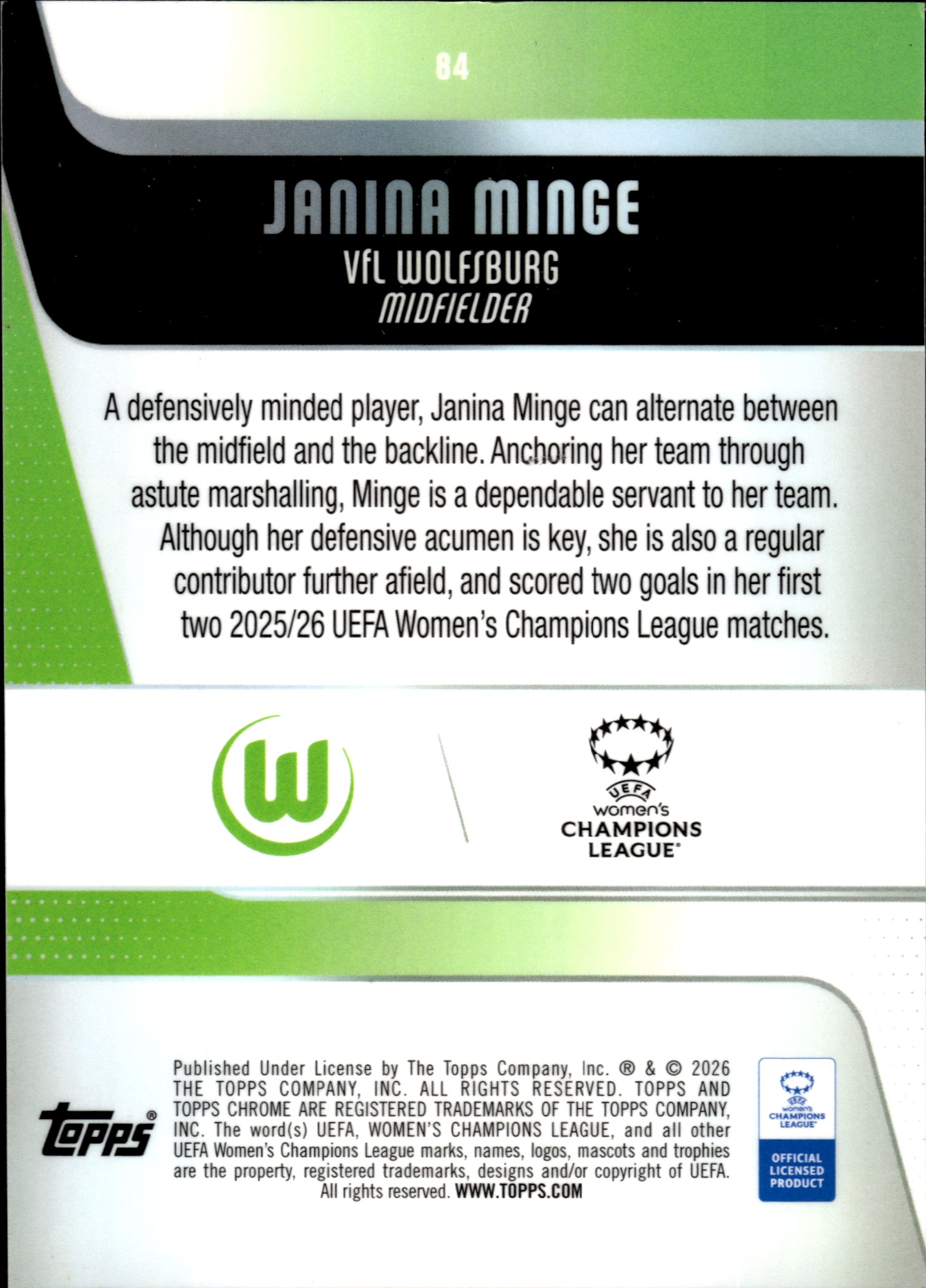 Janina Minge - Topps Chrome UEFA Women's Champions League Base Set 2025-26, Nr. 84