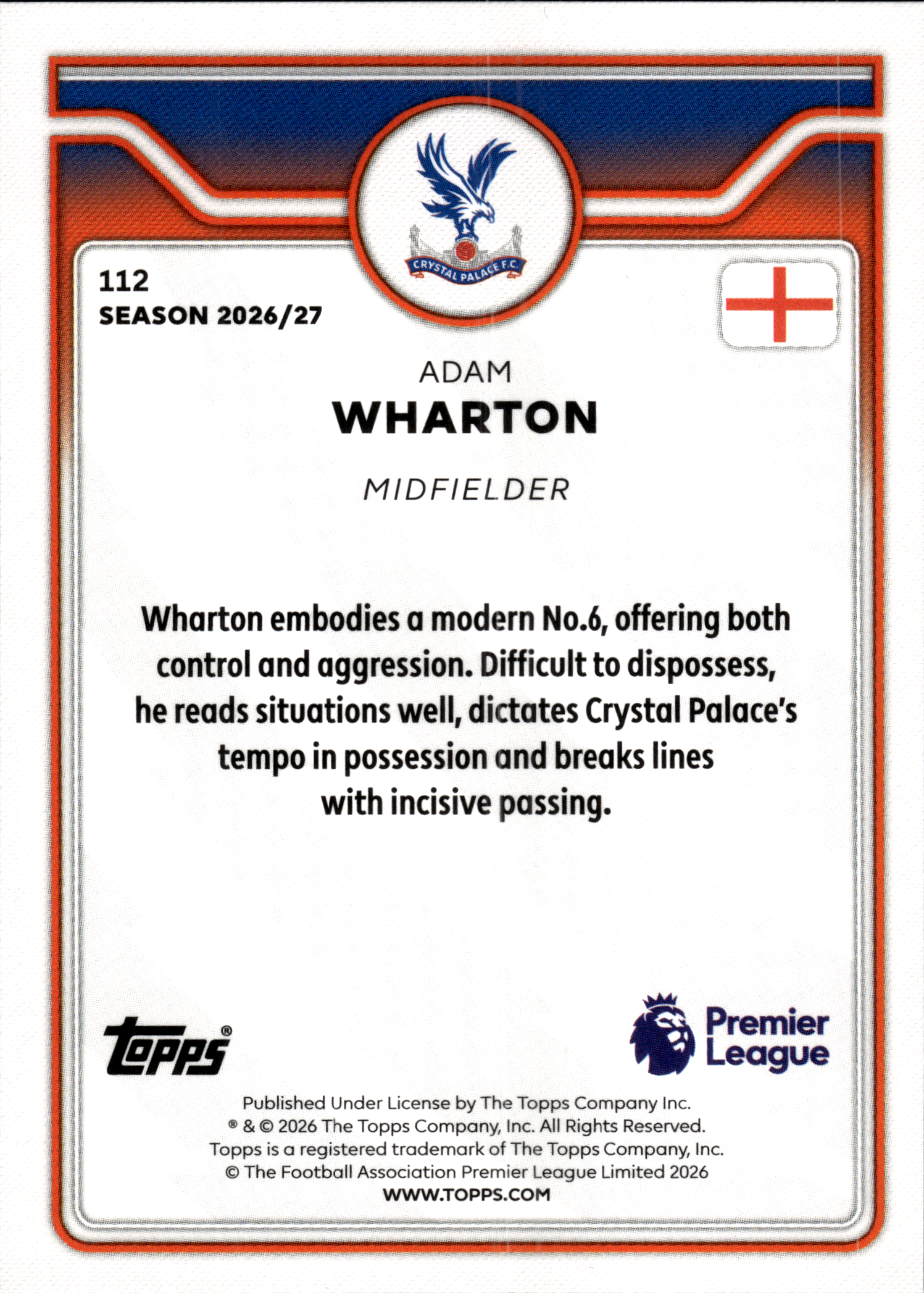Adam Wharton - Topps Flagship Premier League Base Set 2026-27, Nr. 112