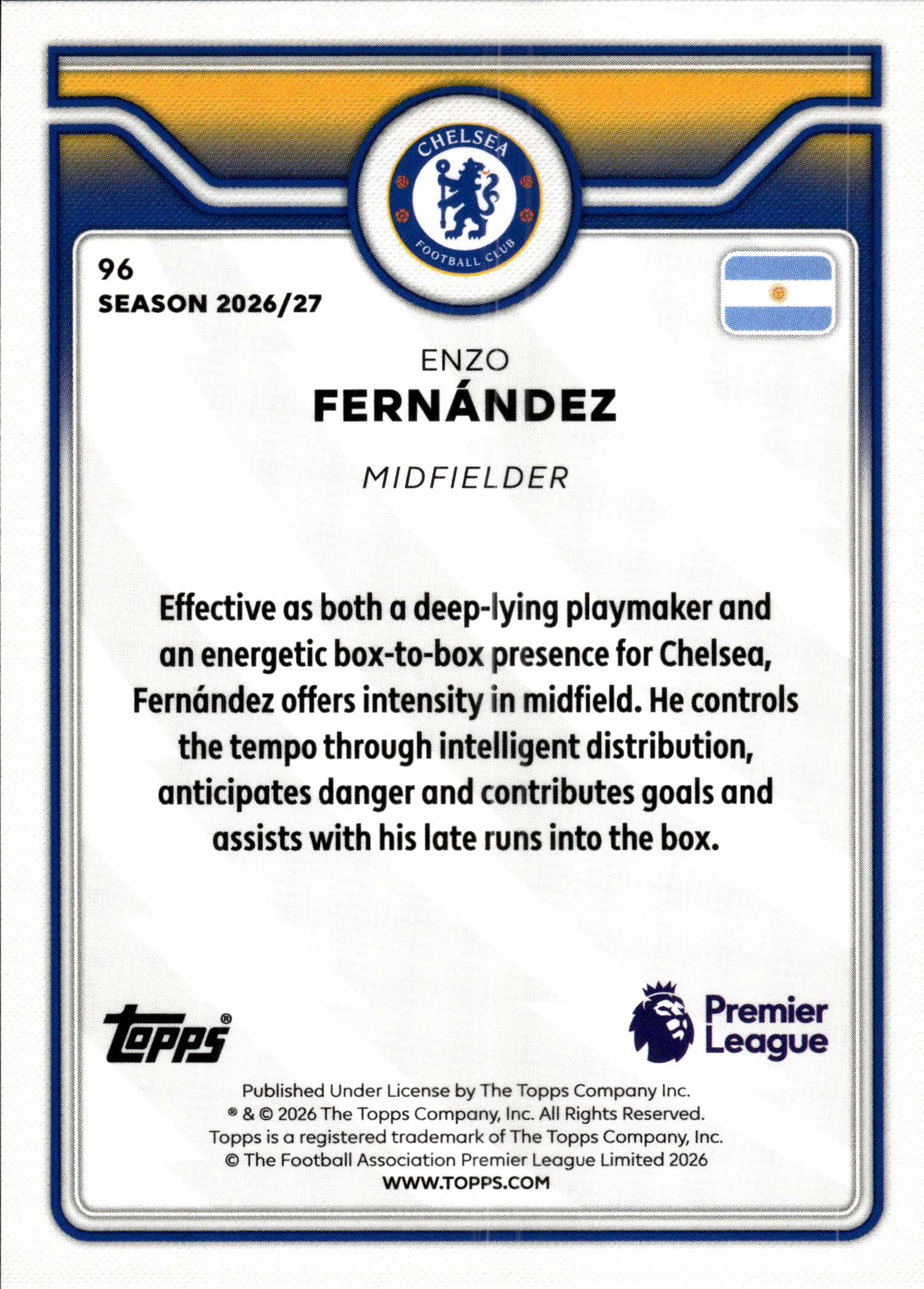 Enzo Fernández - Topps Flagship Premier League Base Set 2026-27, Nr. 96