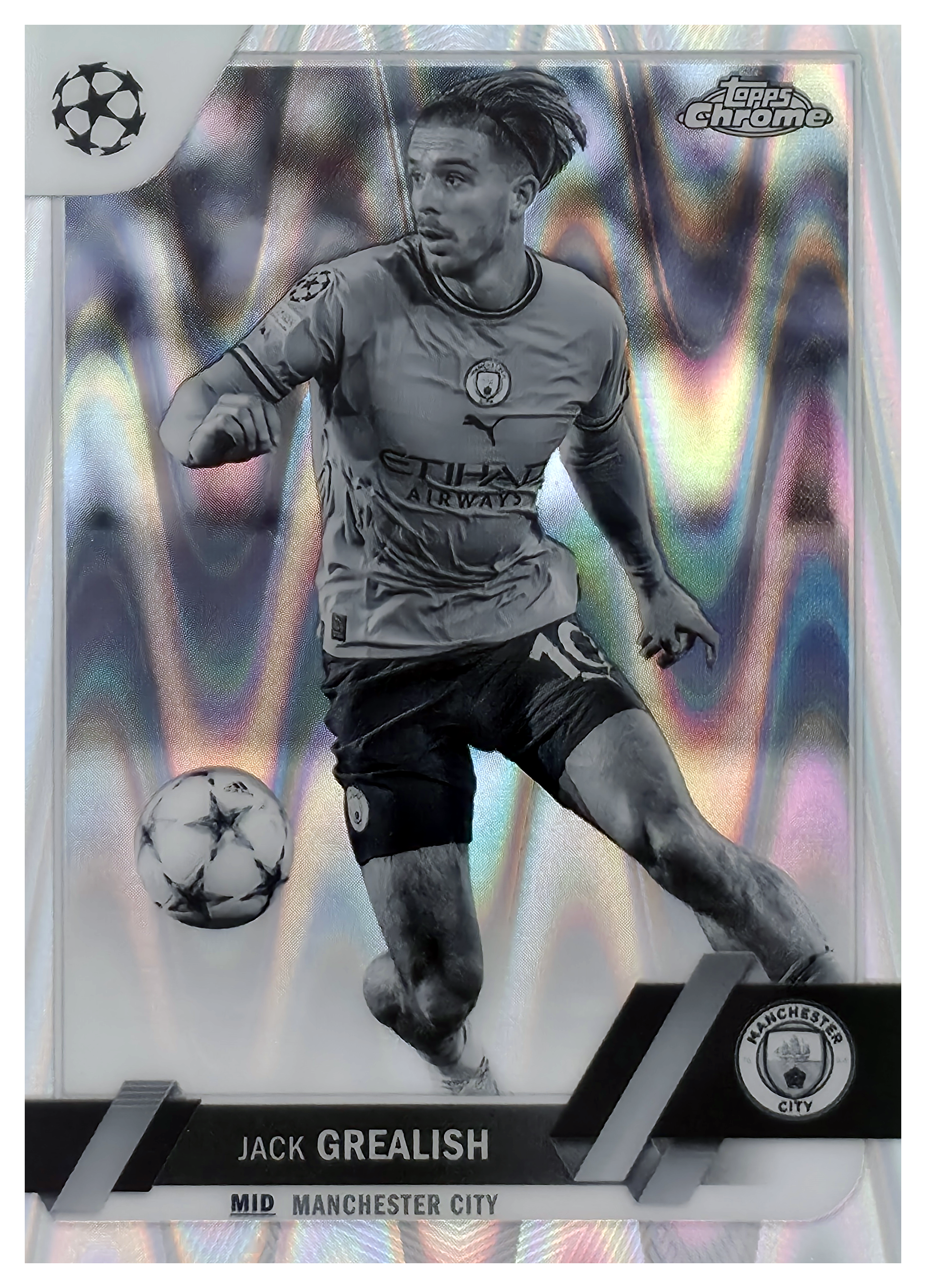 Jack Grealish - Topps Chrome UEFA Club Competitions Base Set 2022-23, Nr. 142 – Black & White Ray Wave Refractor (Art.-Nr. SG106414)