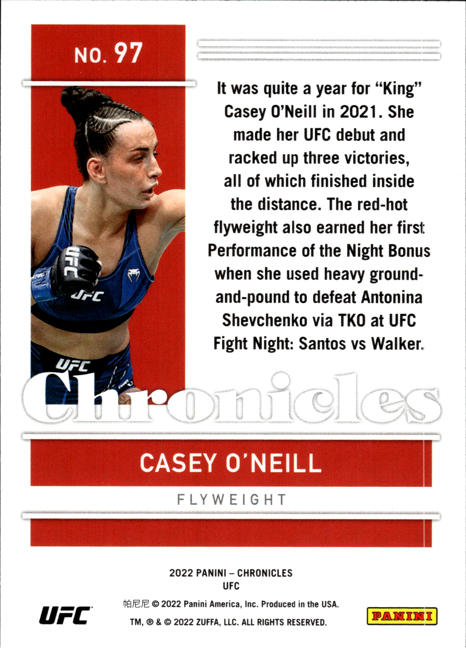 Casey O'Neill - Panini Chronicles UFC Base Set 2022, Nr. 97 – Bronze