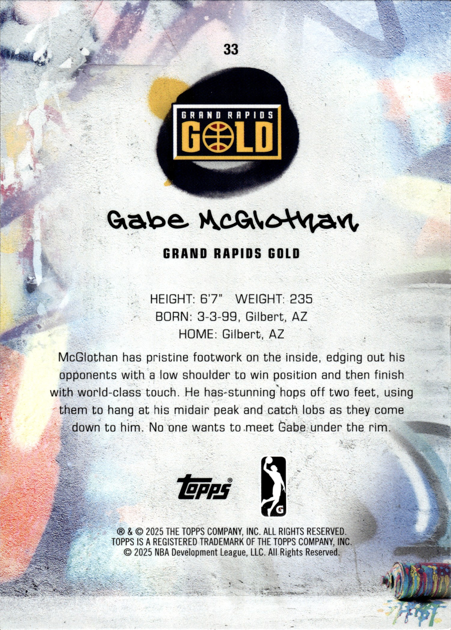 Gabe McGlothan - Topps G League Base Set 2024-25, Nr. 33
