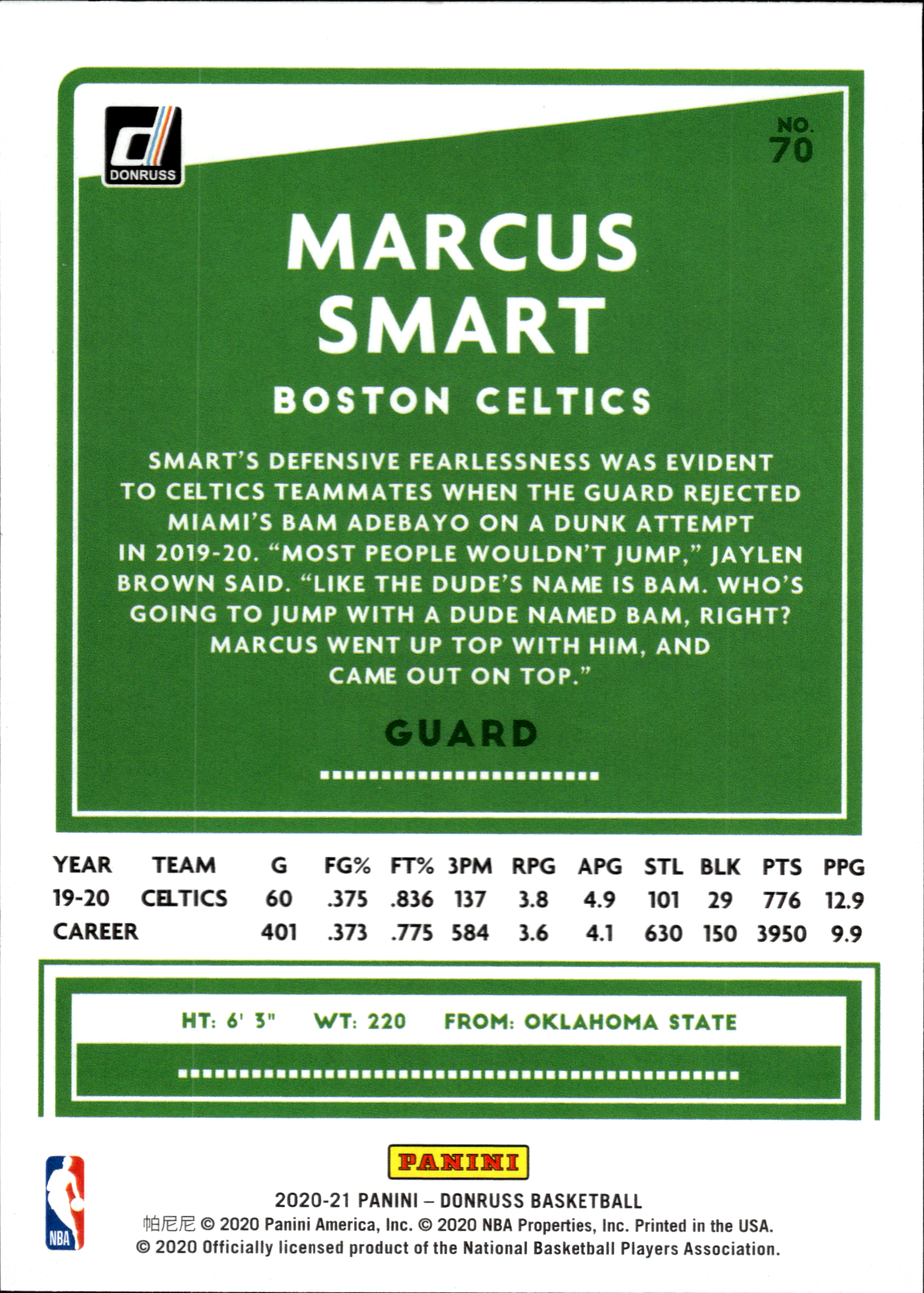 Marcus Smart - Panini Donruss Base Set 2020-21, Nr. 70