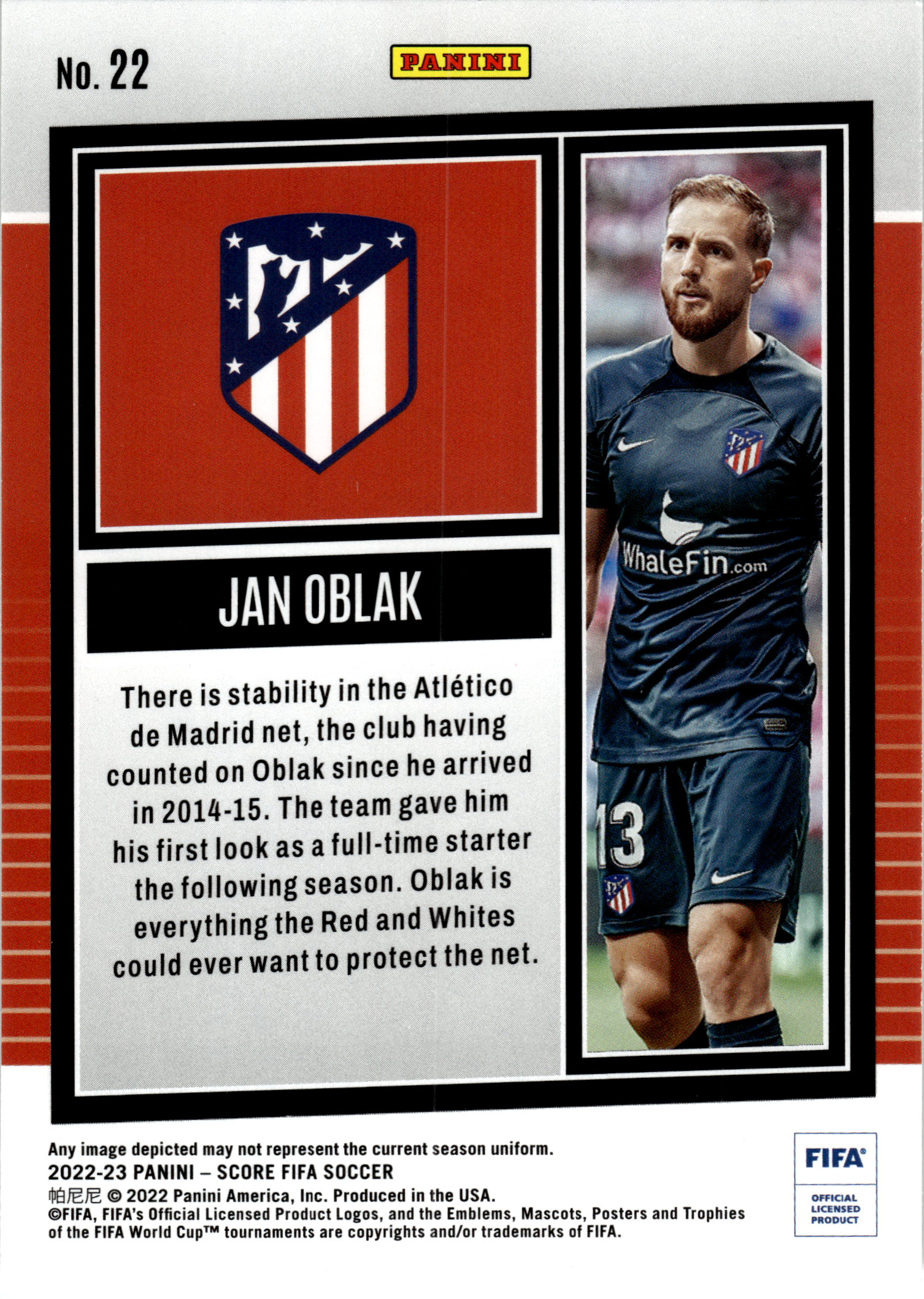 Jan Oblak - Panini Score FIFA Soccer 2022-23, Nr. 22