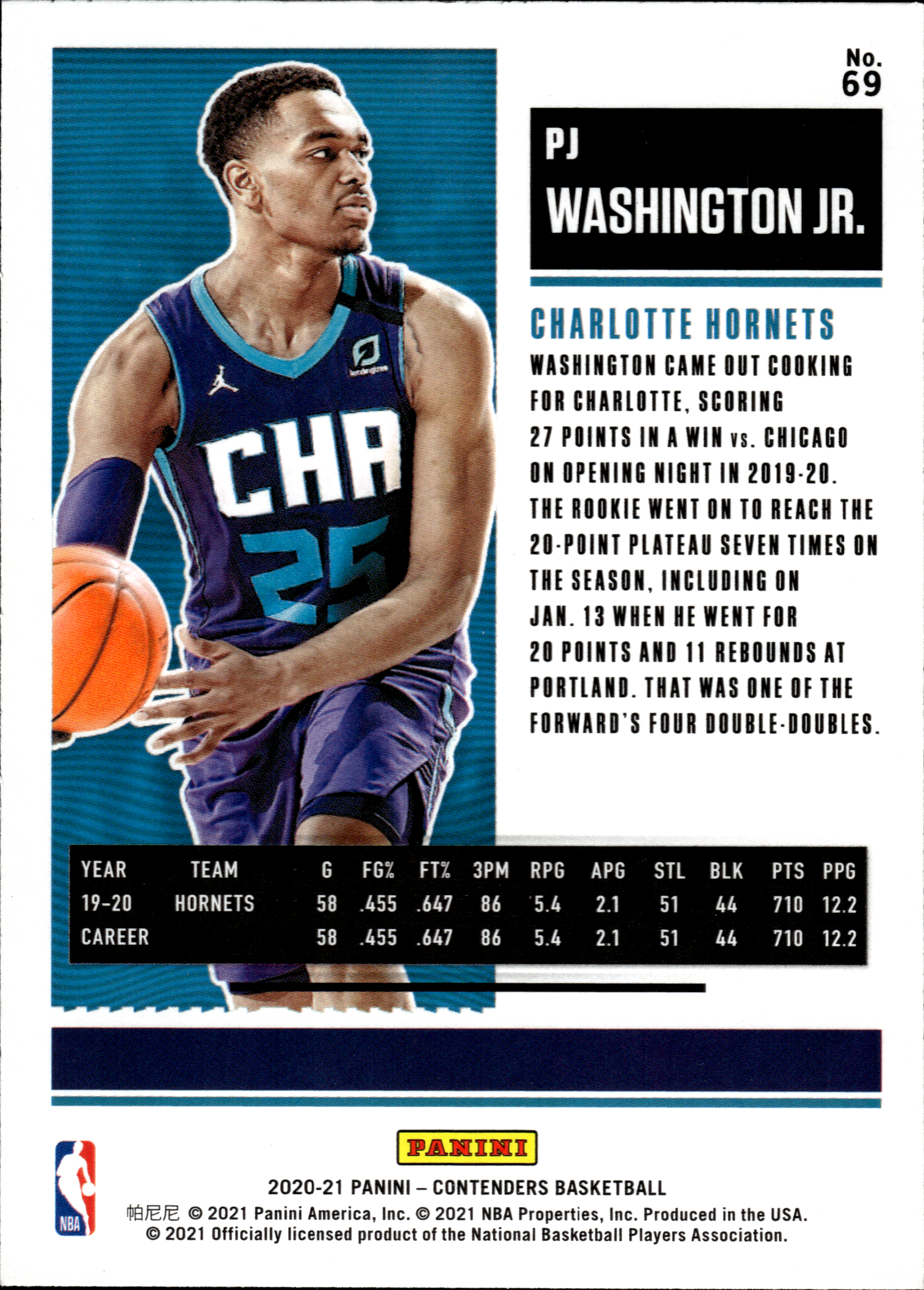 PJ Washington Jr. - Panini Contenders Season Ticket 2020-21, Nr. 69