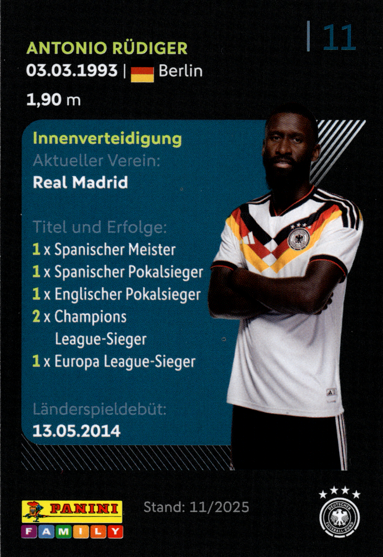 Antonio Rüdiger - Panini FIFA World Cup DFB-Sammelkarten 2026, Nr. 11