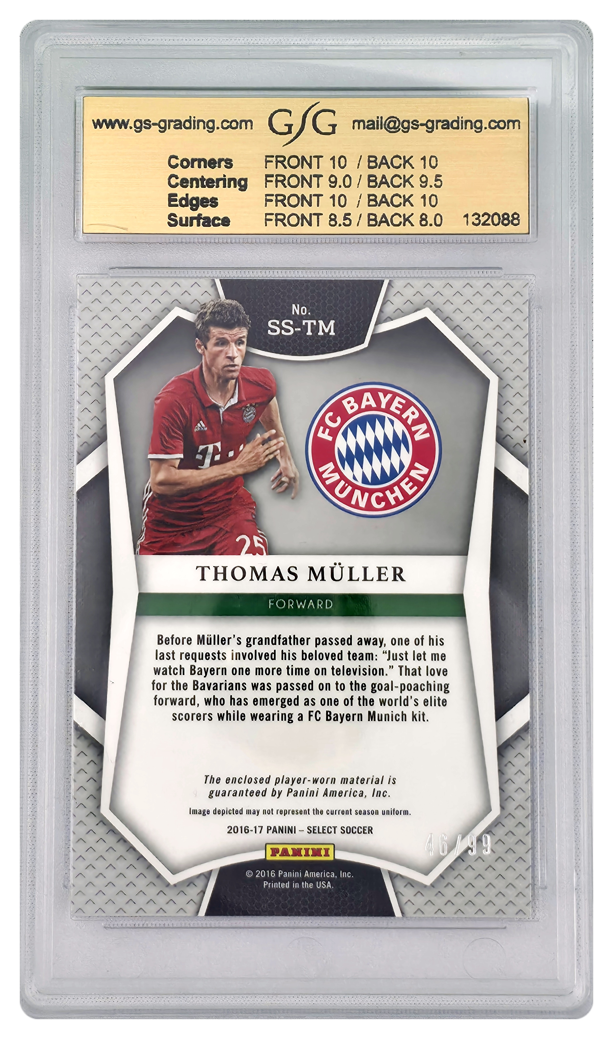 2016 Panini Select - Thomas Müller - Select Swatches Silver 46/99 - SS-TM