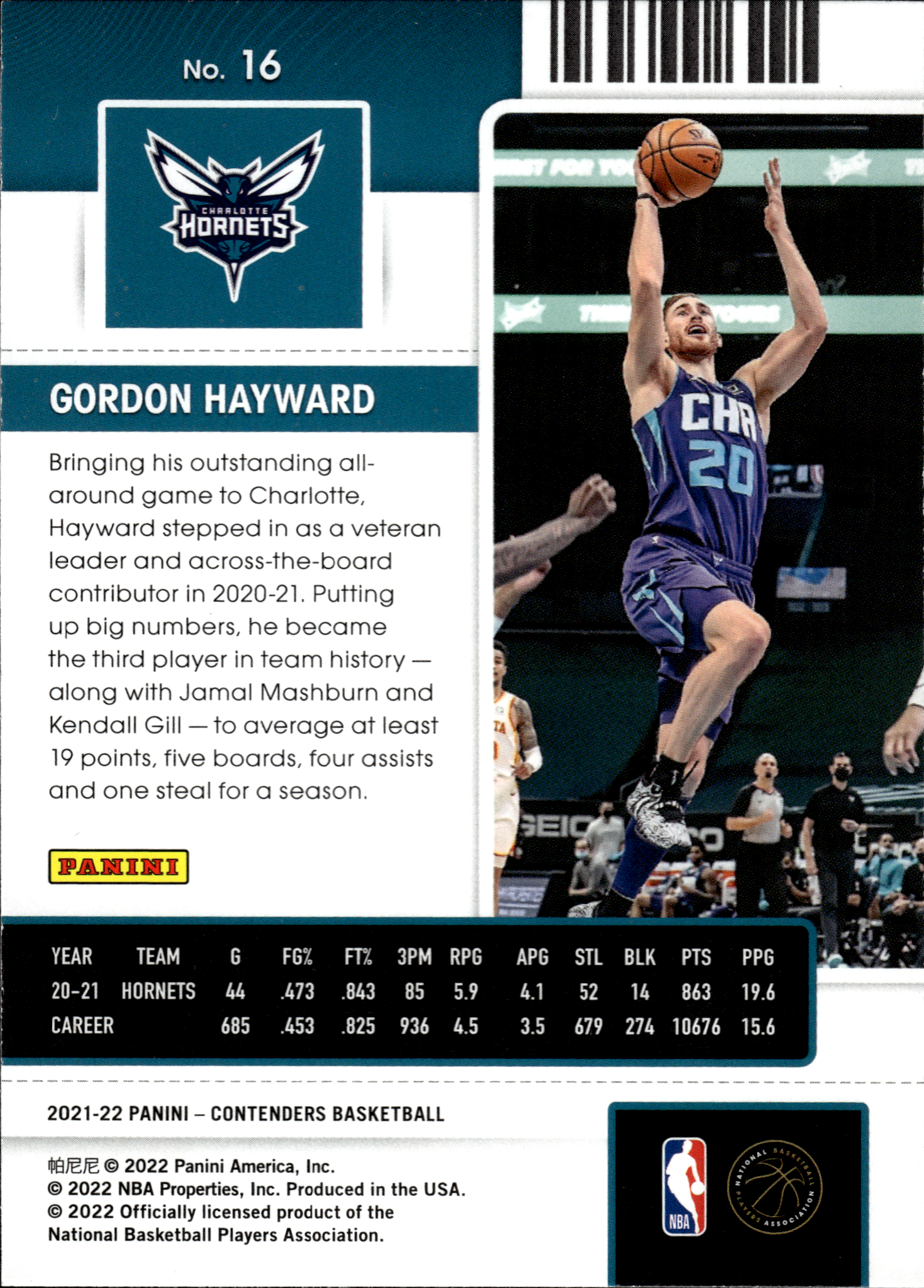 Gordon Hayward - Panini Contenders Season Ticket 2021-22, Nr. 16